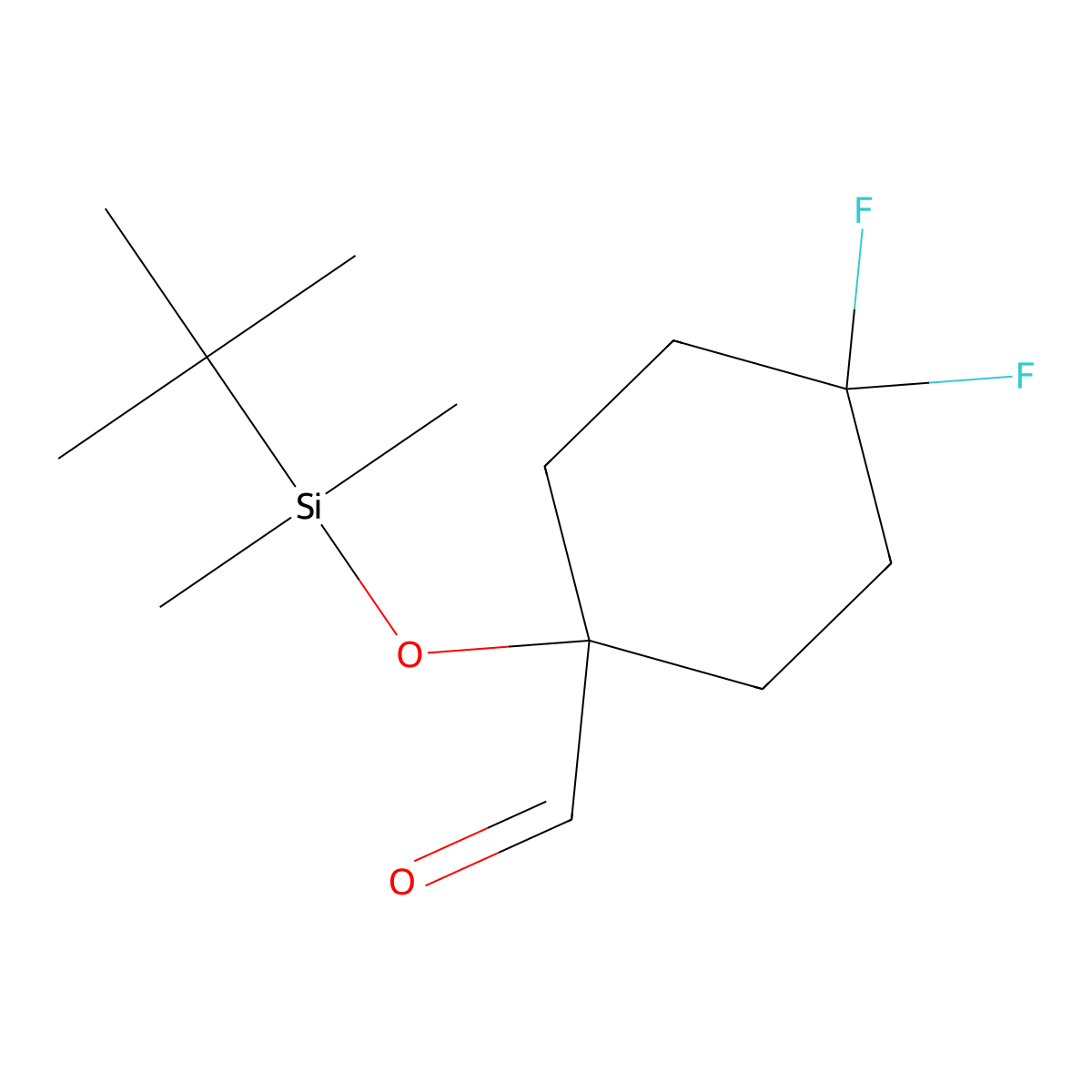 1-((Tert-butyldimethylsilyl)oxy)-4,4-difluorocyclohexane-1-carbaldehyde molecular structure, CAS 2913409-92-2