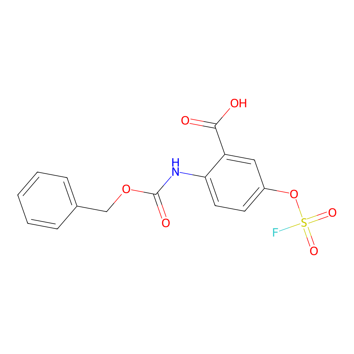 2-{[(Benzyloxy)carbonyl]amino}-5-[(fluorosulfonyl)oxy]benzoic acid molecular structure, CAS 2913410-14-5