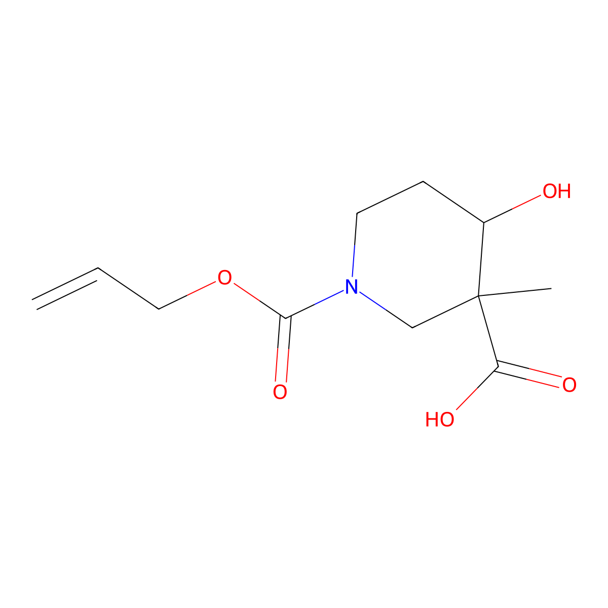 4-Hydroxy-3-methyl-1-[(prop-2-en-1-yloxy)carbonyl]piperidine-3-carboxylic acid molecular structure, CAS 2913410-25-8