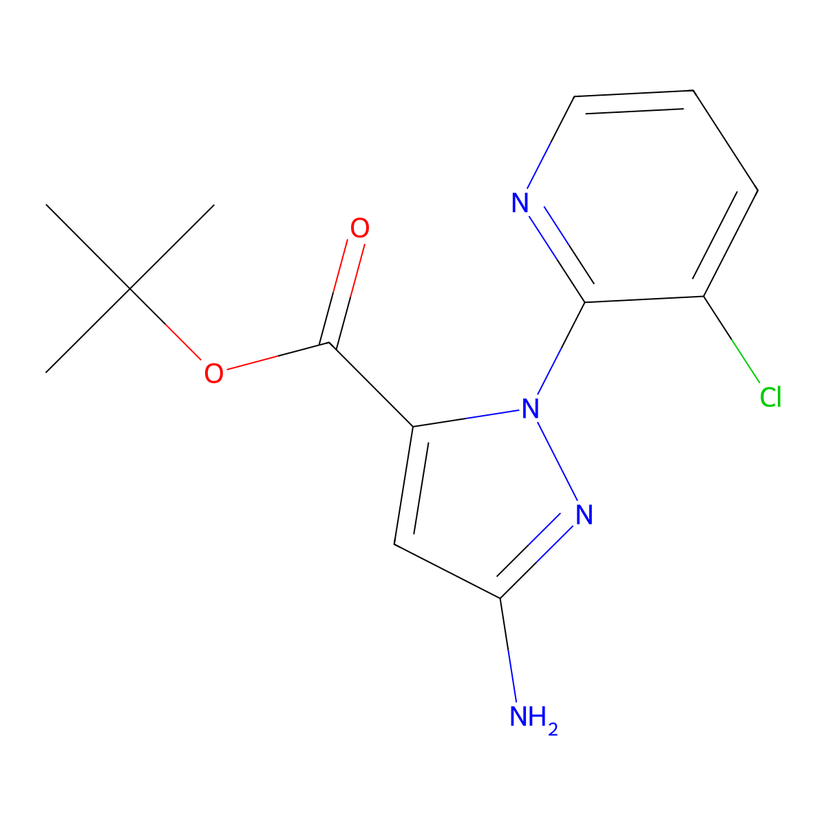 tert-butyl 3-amino-1-(3-chloropyridin-2-yl)-1H-pyrazole-5-carboxylate molecular structure, CAS 2913410-28-1