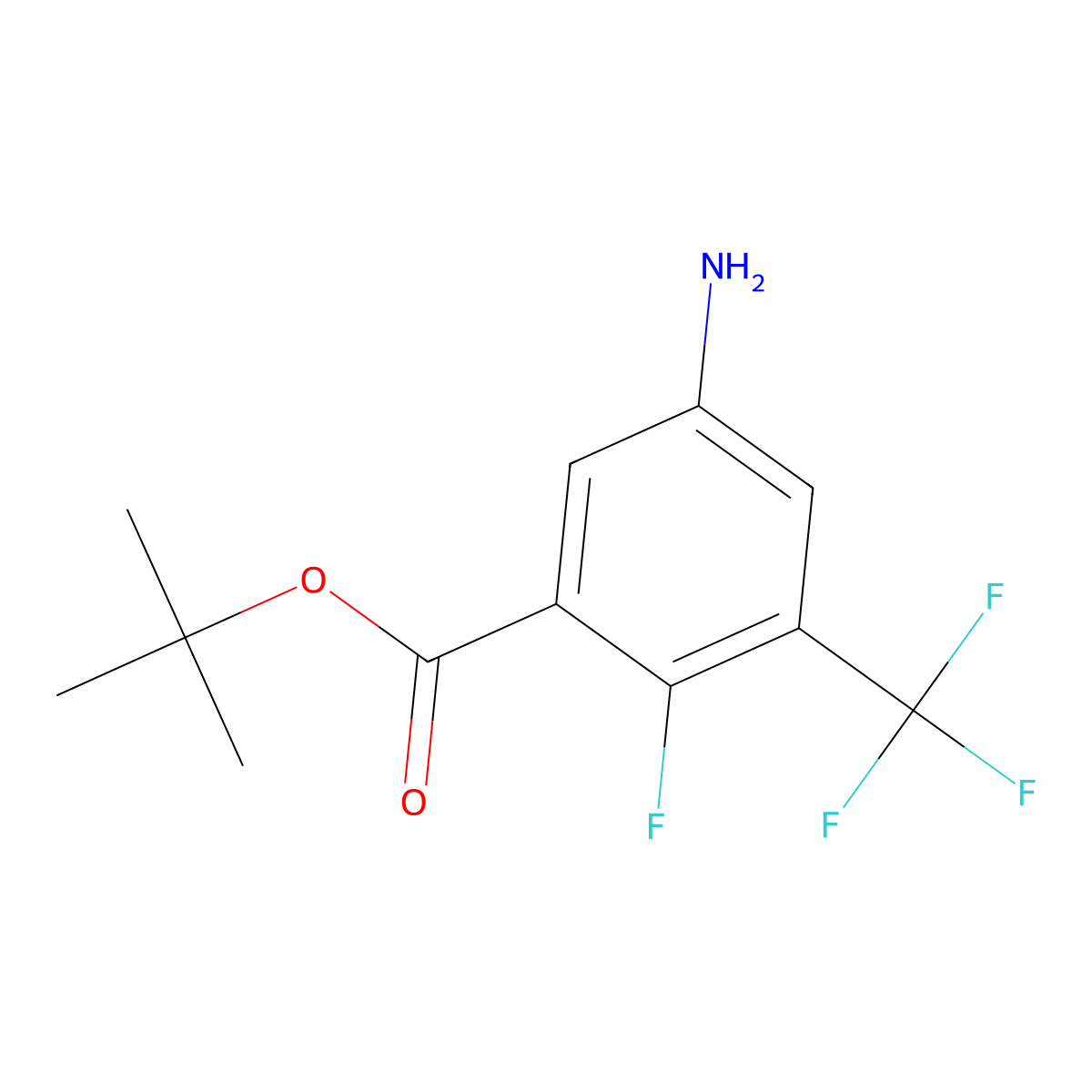 Tert-butyl 5-amino-2-fluoro-3-(trifluoromethyl)benzoate molecular structure, CAS 2913410-42-9