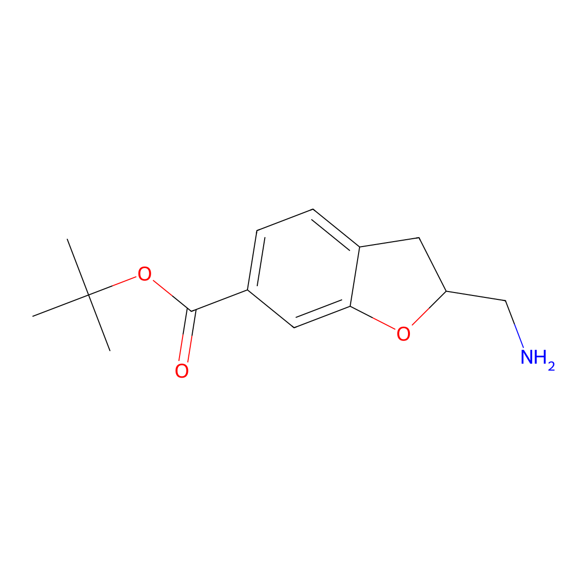Tert-butyl 2-(aminomethyl)-2,3-dihydro-1-benzofuran-6-carboxylate molecular structure, CAS 2913410-49-6