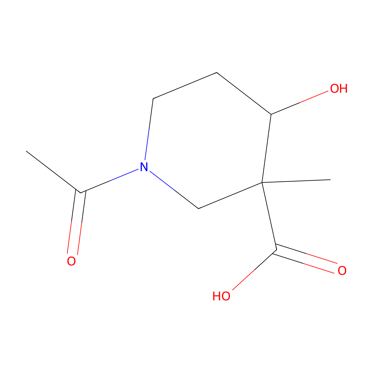 1-Acetyl-4-hydroxy-3-methylpiperidine-3-carboxylic acid molecular structure, CAS 2913410-95-2