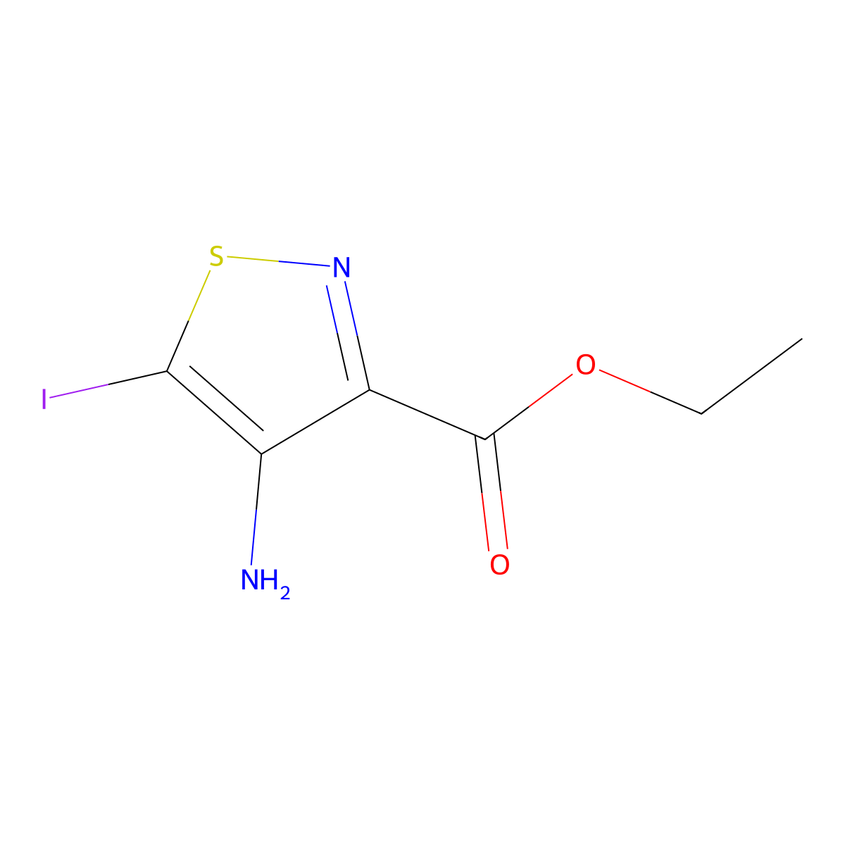Ethyl 4-amino-5-iodo-1,2-thiazole-3-carboxylate molecular structure, CAS 2913410-97-4