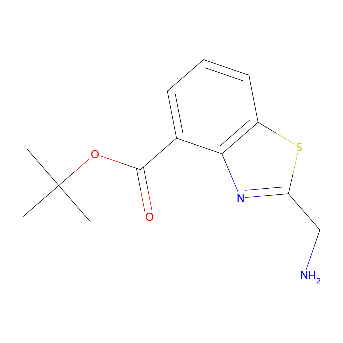 Tert-butyl 2-(aminomethyl)-1,3-benzothiazole-4-carboxylate molecular structure, CAS 2913410-98-5