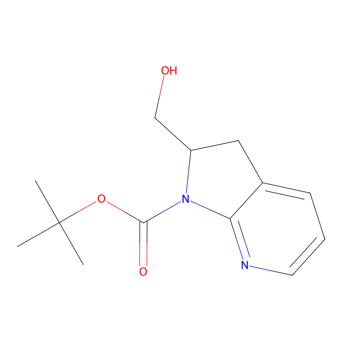 tert-butyl 2-(hydroxymethyl)-1H,2H,3H-pyrrolo[2,3-b]pyridine-1-carboxylate molecular structure, CAS 2913411-01-3