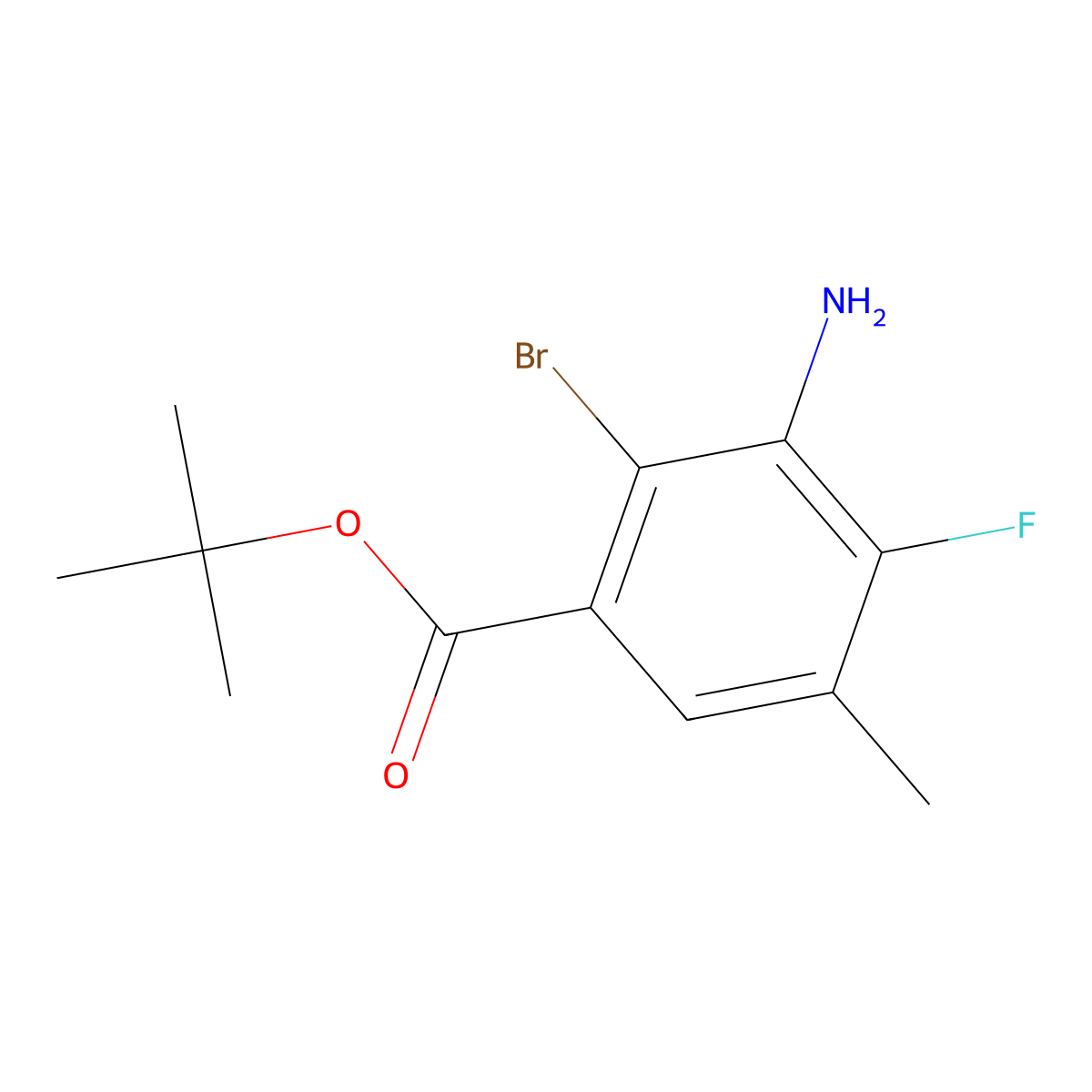 Tert-butyl 3-amino-2-bromo-4-fluoro-5-methylbenzoate molecular structure, CAS 2913411-09-1