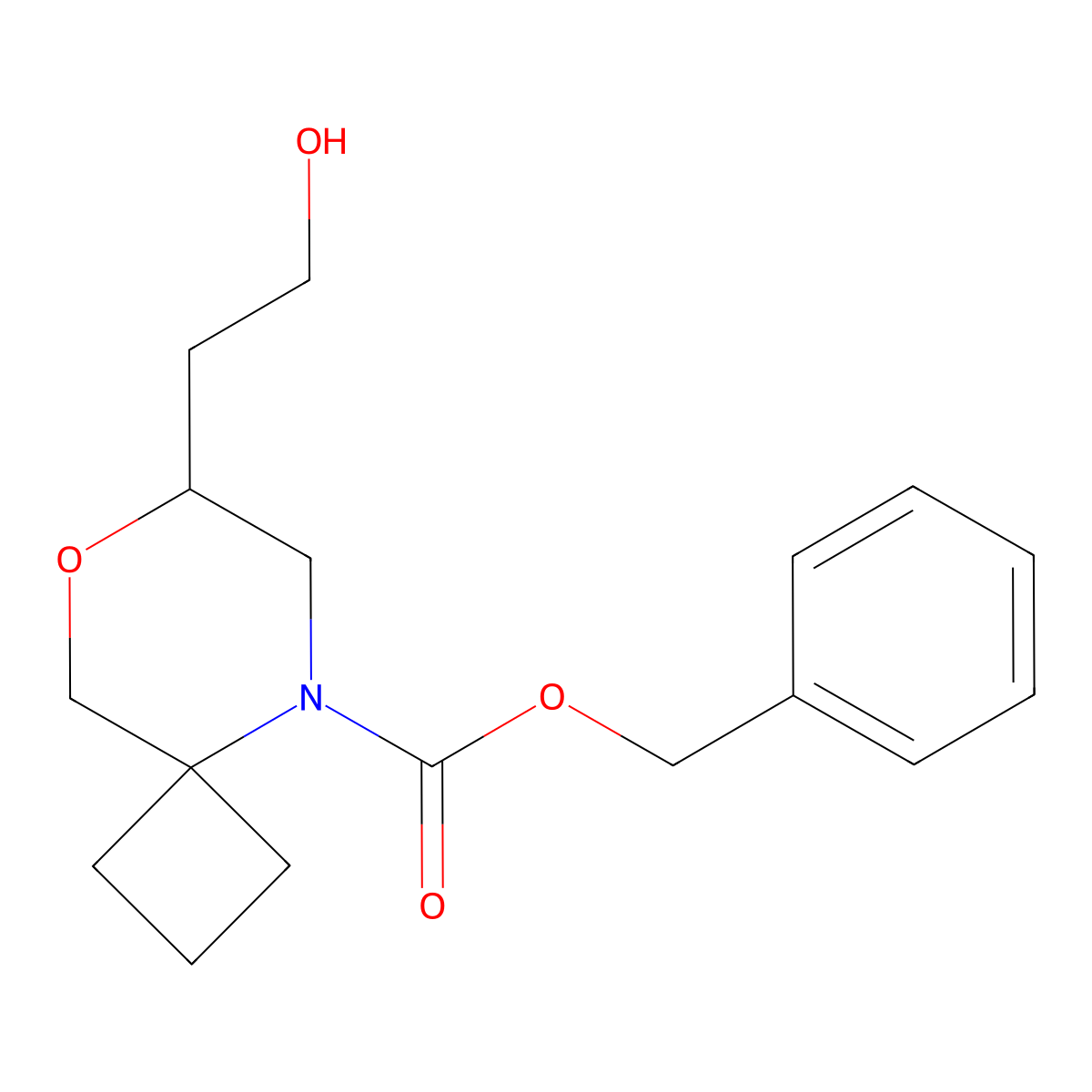 Benzyl 7-(2-hydroxyethyl)-8-oxa-5-azaspiro[3.5]nonane-5-carboxylate molecular structure, CAS 2913411-10-4