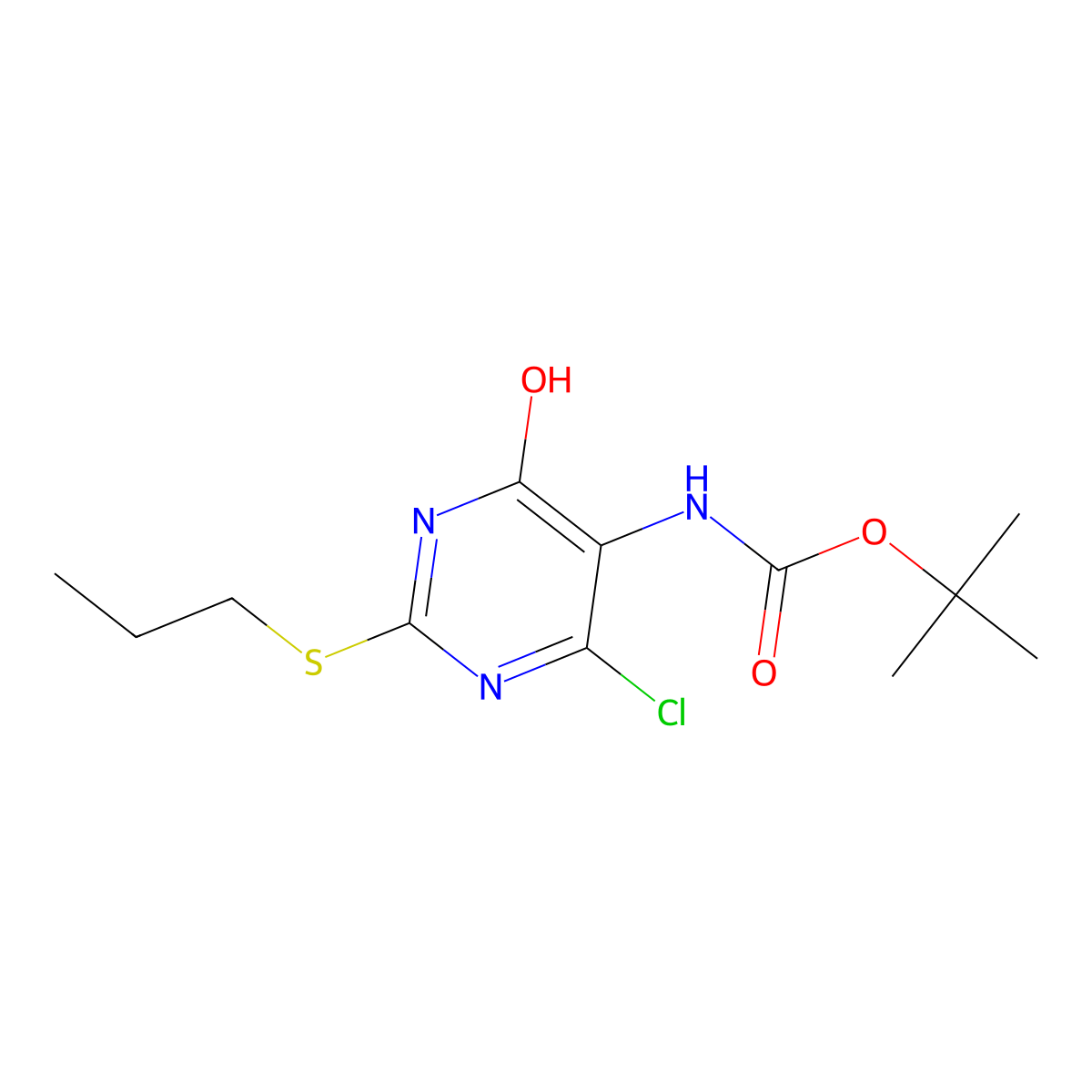 tert-butyl N-[4-chloro-6-hydroxy-2-(propylsulfanyl)pyrimidin-5-yl]carbamate molecular structure, CAS 2913411-40-0