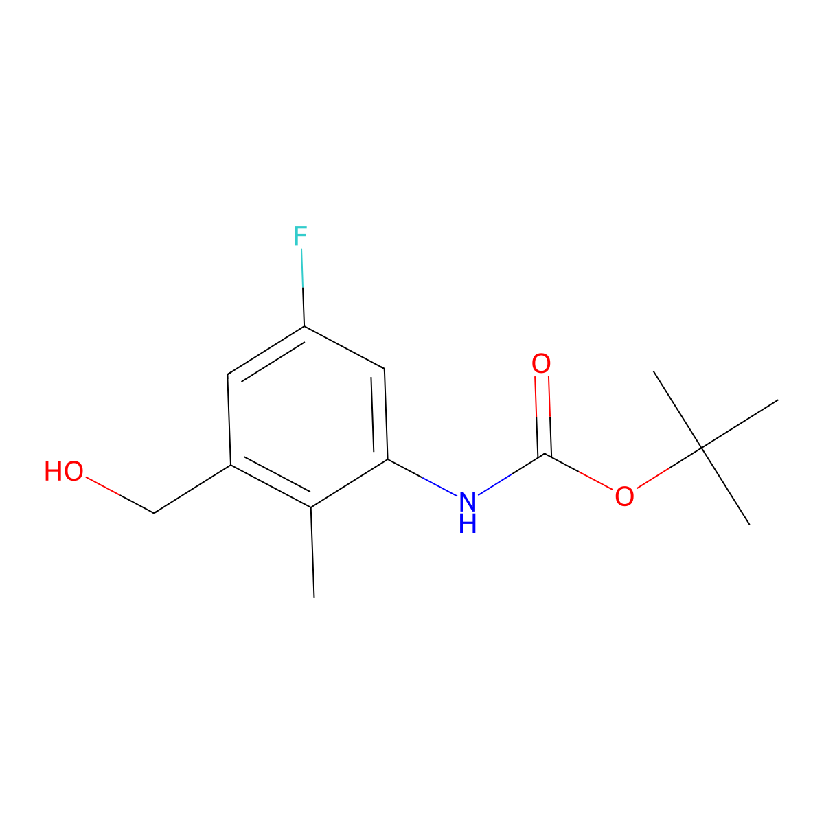 tert-butyl N-[5-fluoro-3-(hydroxymethyl)-2-methylphenyl]carbamate molecular structure, CAS 2913411-50-2