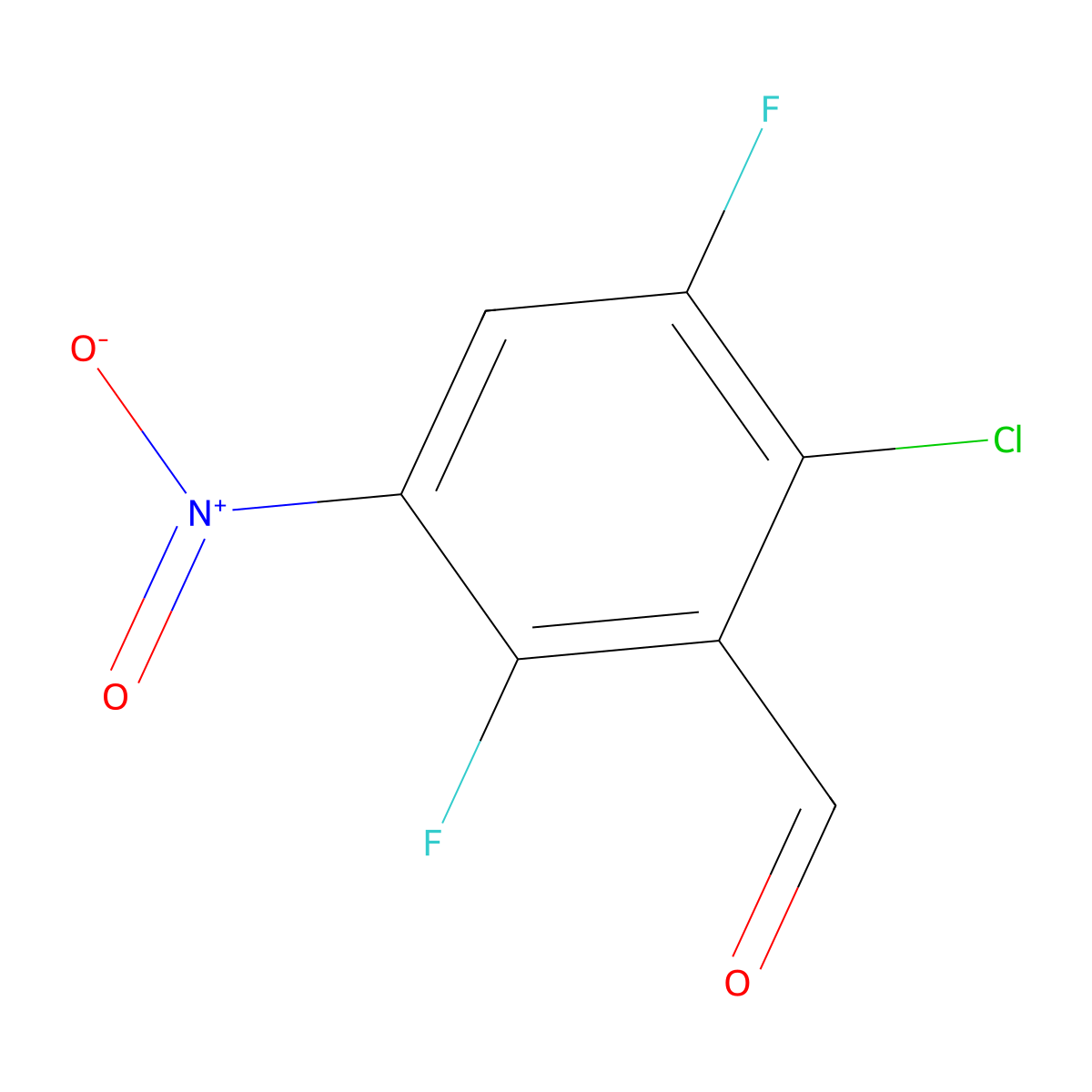 2-Chloro-3,6-difluoro-5-nitrobenzaldehyde molecular structure, CAS 2913411-61-5