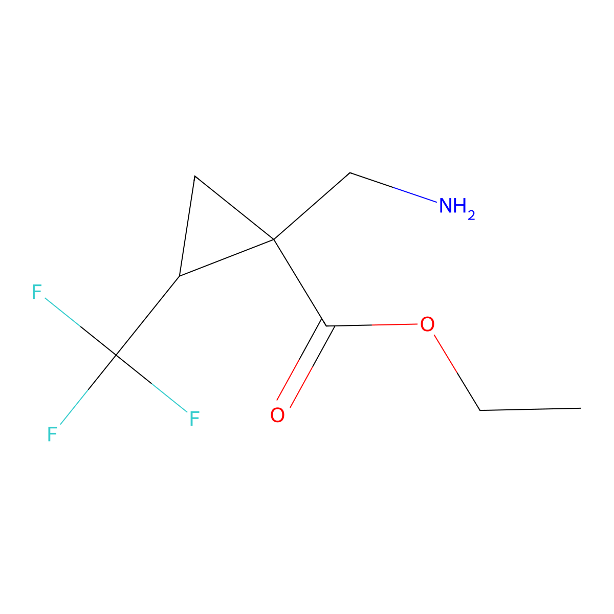 Ethyl 1-(aminomethyl)-2-(trifluoromethyl)cyclopropane-1-carboxylate molecular structure, CAS 2913411-70-6