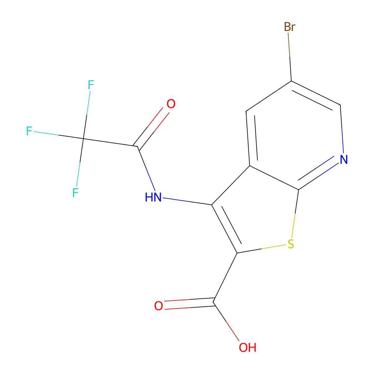 5-Bromo-3-(2,2,2-trifluoroacetamido)thieno[2,3-b]pyridine-2-carboxylic acid molecular structure, CAS 2913411-81-9