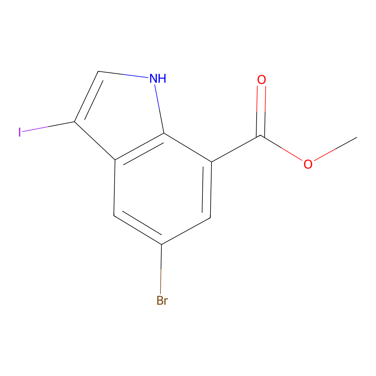 methyl 5-bromo-3-iodo-1H-indole-7-carboxylate molecular structure, CAS 2913411-92-2