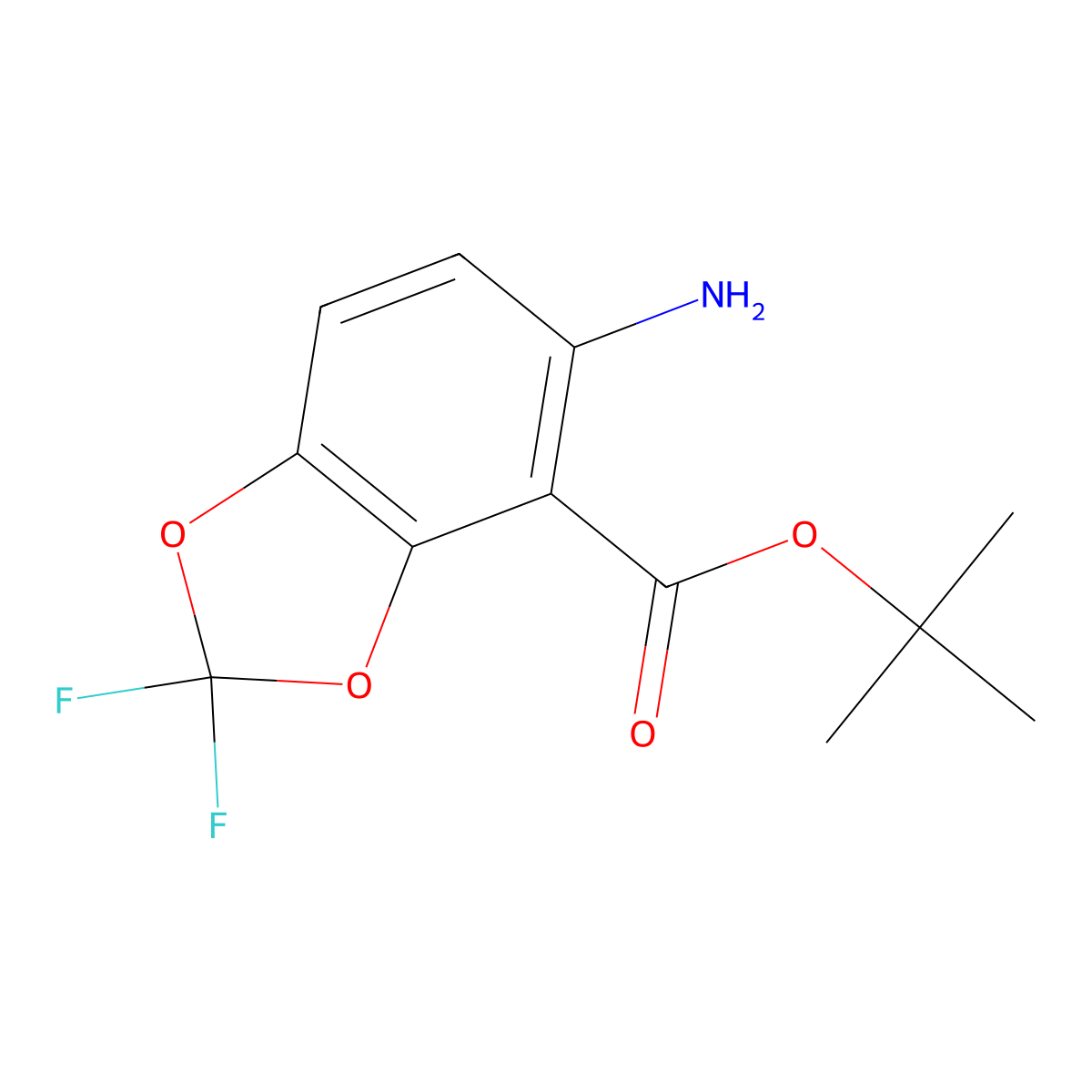 Tert-butyl 5-amino-2,2-difluoro-1,3-dioxaindane-4-carboxylate molecular structure, CAS 2913412-18-5