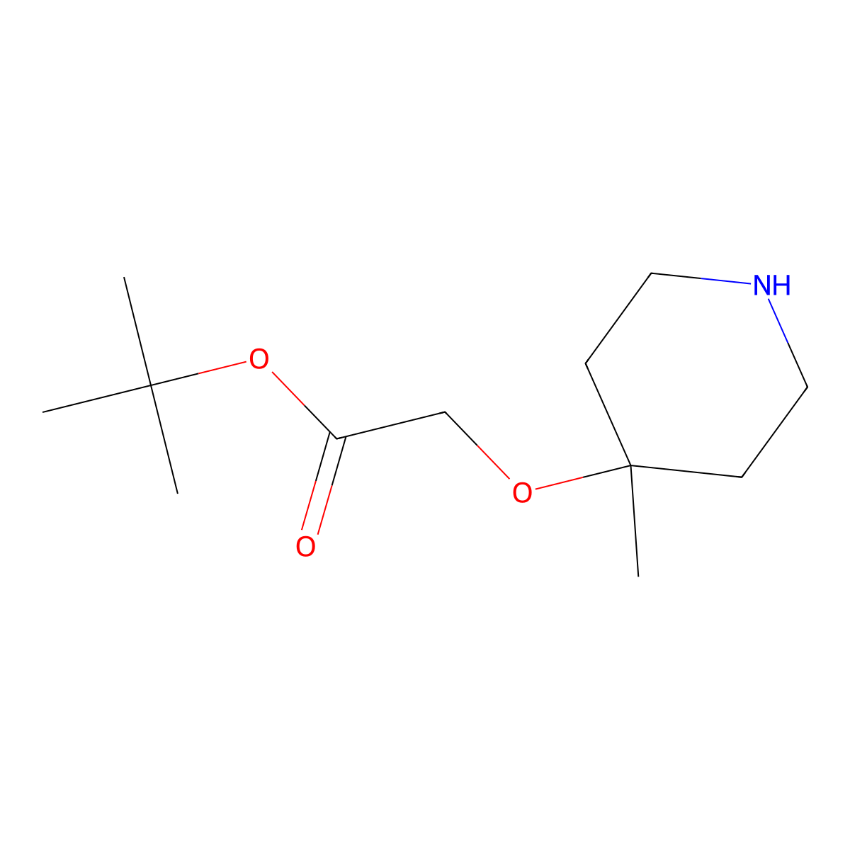 Tert-butyl 2-[(4-methylpiperidin-4-yl)oxy]acetate molecular structure, CAS 2913412-45-8