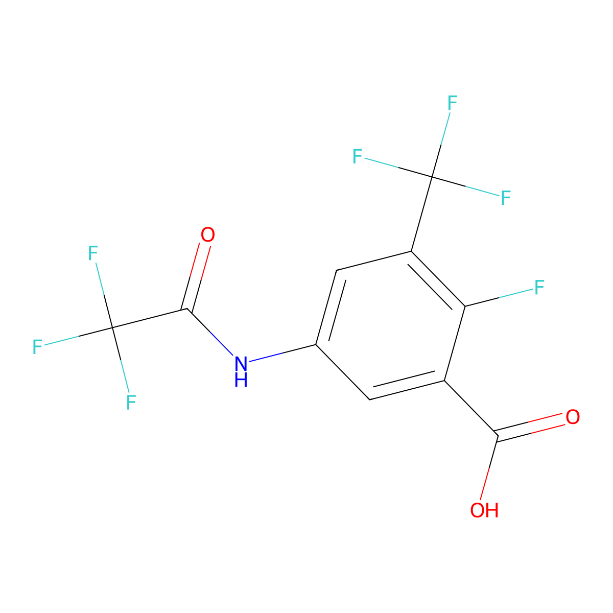 2-Fluoro-5-(2,2,2-trifluoroacetamido)-3-(trifluoromethyl)benzoic acid molecular structure, CAS 2913412-46-9