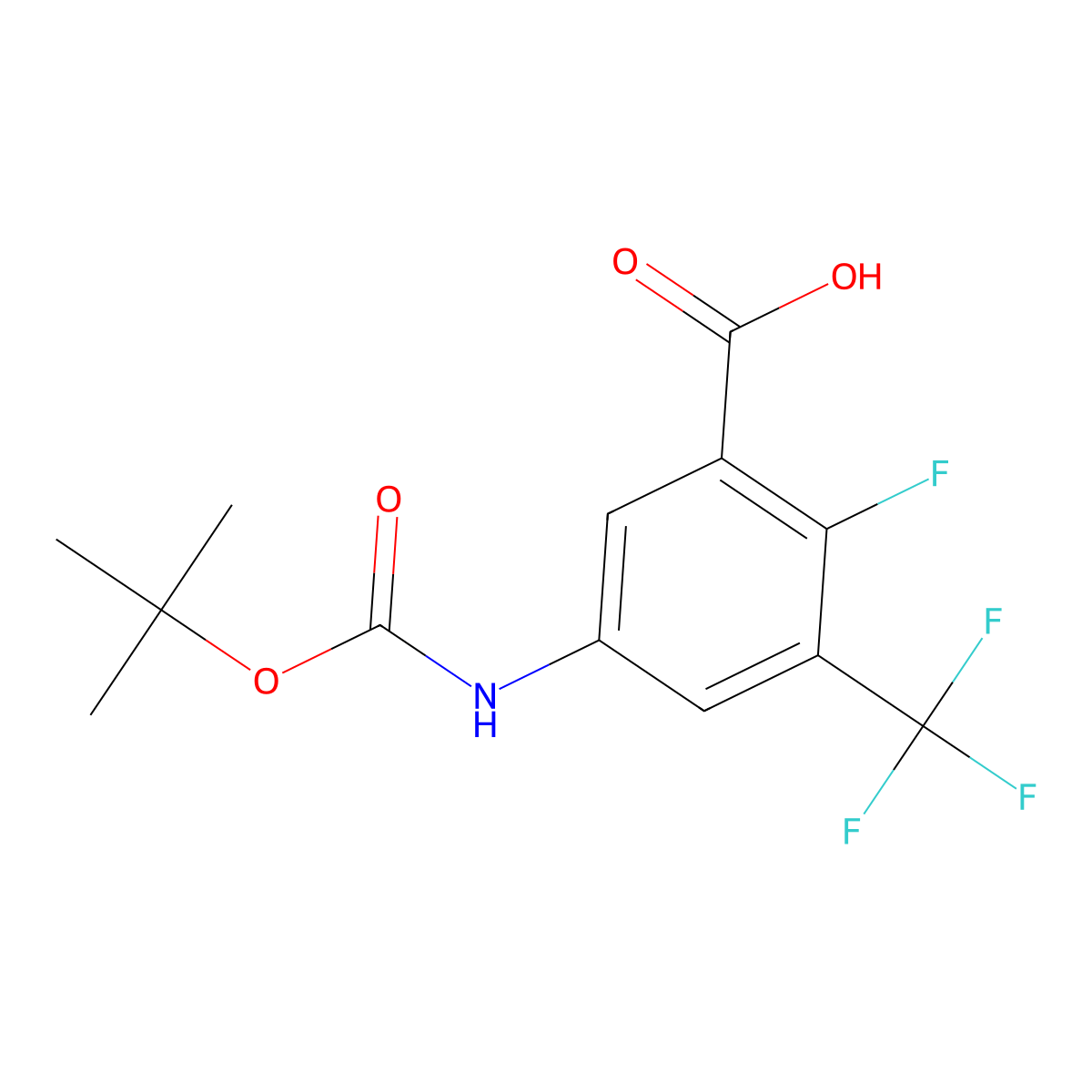 5-{[(Tert-butoxy)carbonyl]amino}-2-fluoro-3-(trifluoromethyl)benzoic acid molecular structure, CAS 2913412-56-1