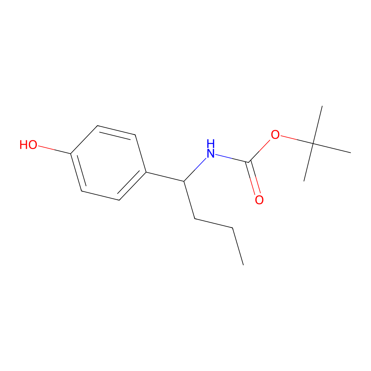 tert-butyl N-[1-(4-hydroxyphenyl)butyl]carbamate molecular structure, CAS 2913412-80-1