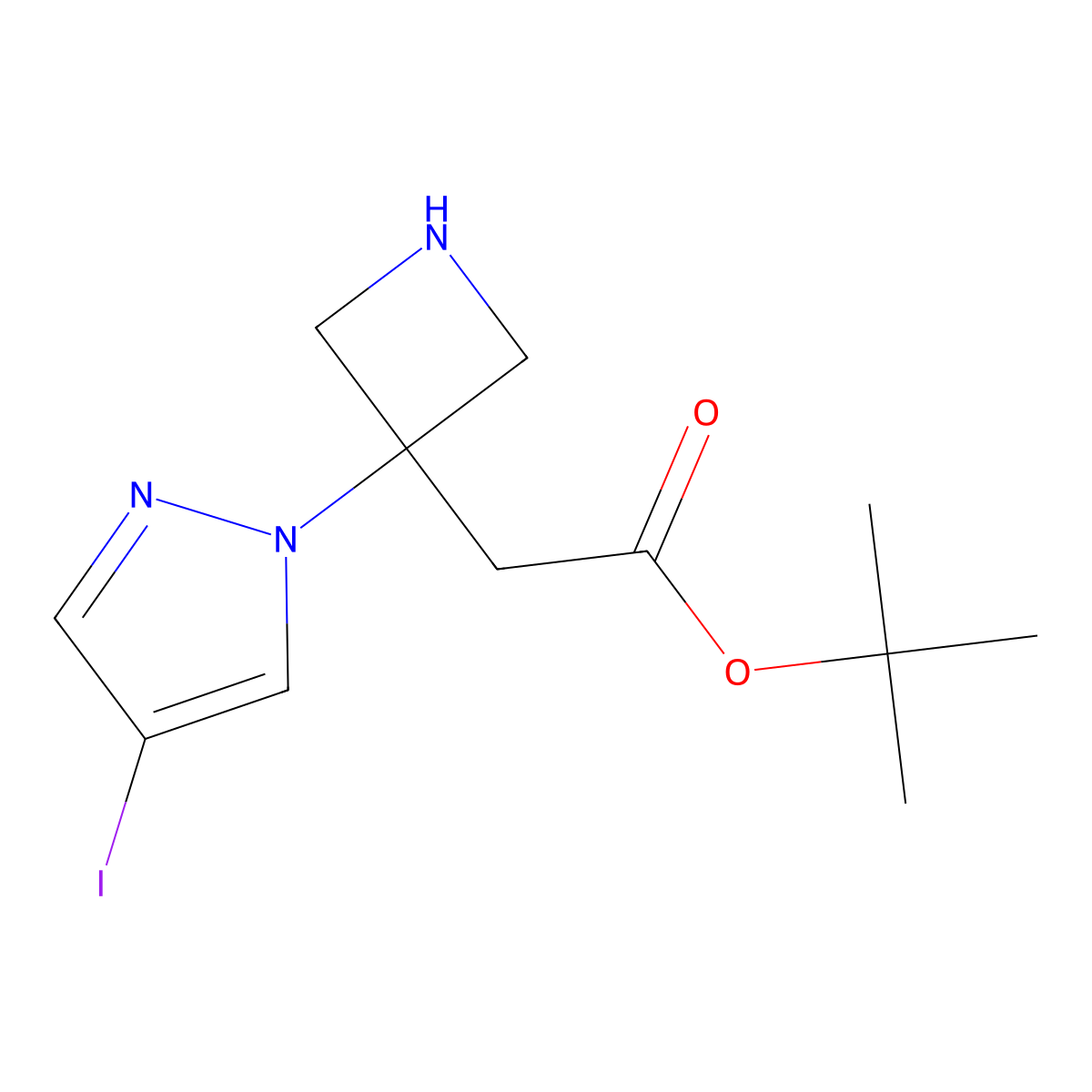tert-butyl 2-[3-(4-iodo-1H-pyrazol-1-yl)azetidin-3-yl]acetate molecular structure, CAS 2913412-90-3