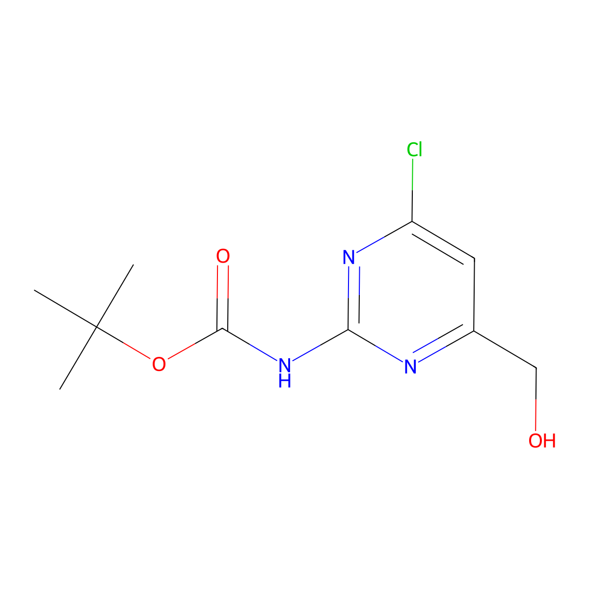 tert-butyl N-[4-chloro-6-(hydroxymethyl)pyrimidin-2-yl]carbamate molecular structure, CAS 2913413-08-6