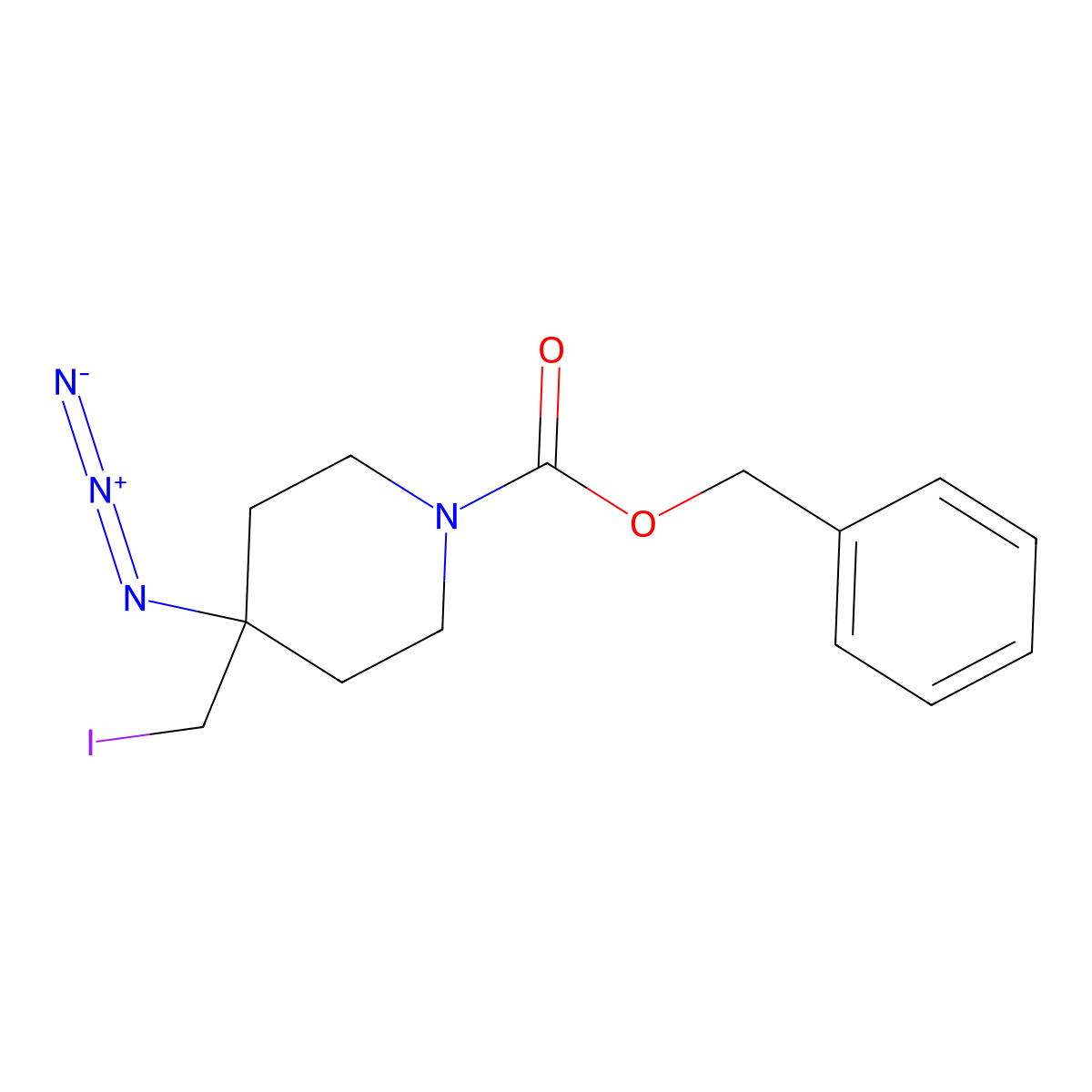 Benzyl 4-azido-4-(iodomethyl)piperidine-1-carboxylate molecular structure, CAS 2913413-23-5