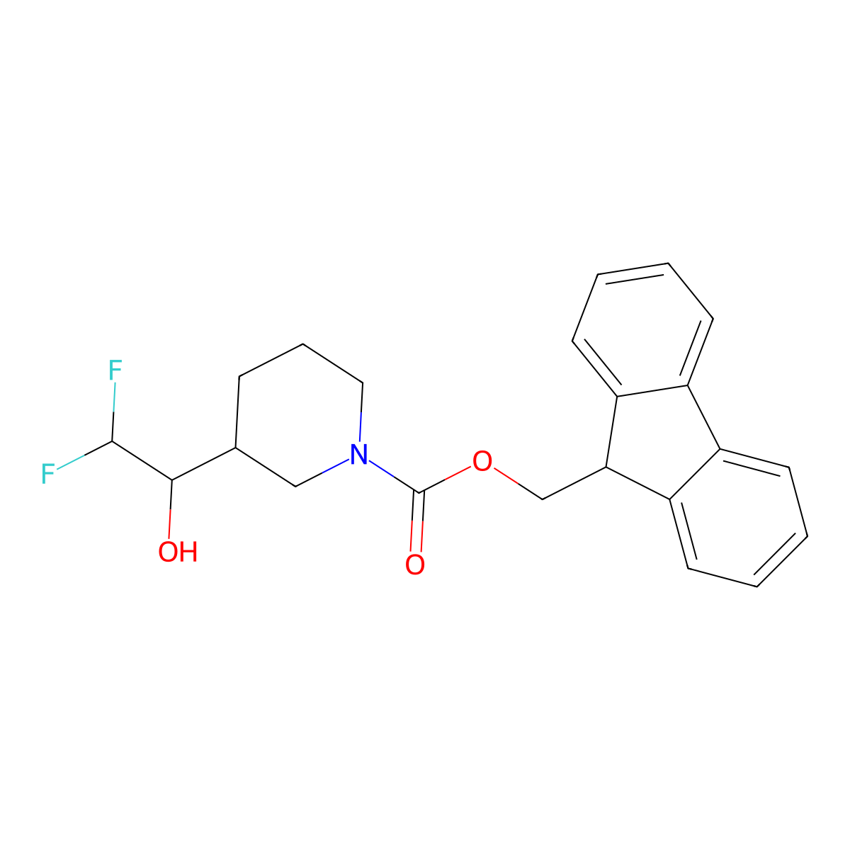 (9H-fluoren-9-yl)methyl 3-(2,2-difluoro-1-hydroxyethyl)piperidine-1-carboxylate molecular structure, CAS 2913413-31-5