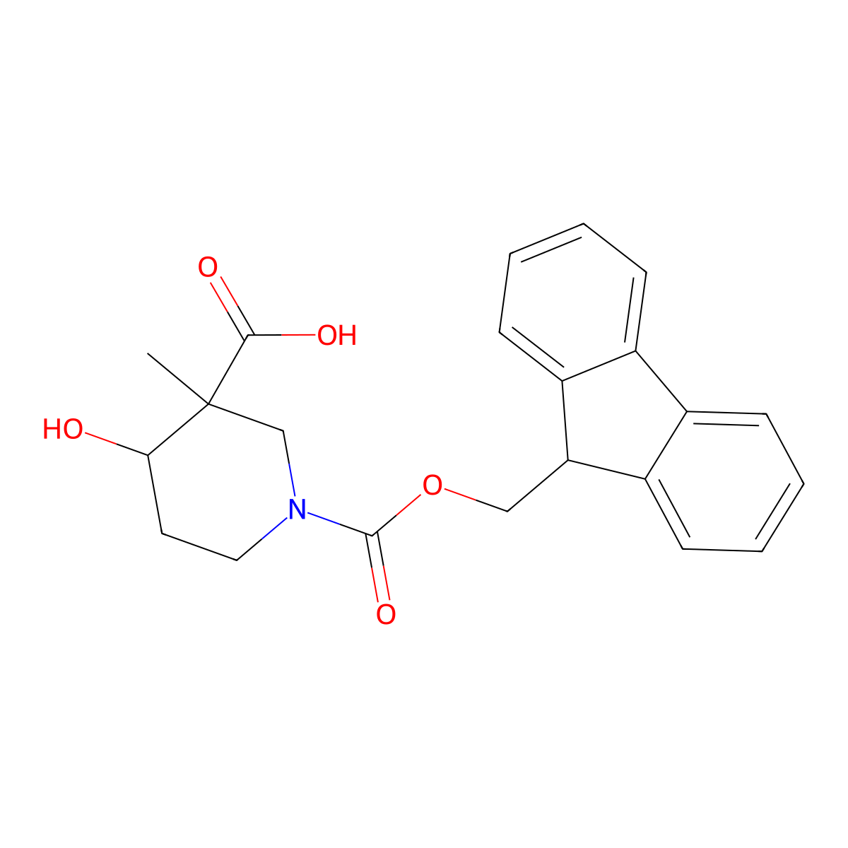 1-{[(9H-fluoren-9-yl)methoxy]carbonyl}-4-hydroxy-3-methylpiperidine-3-carboxylic acid molecular structure, CAS 2913413-42-8