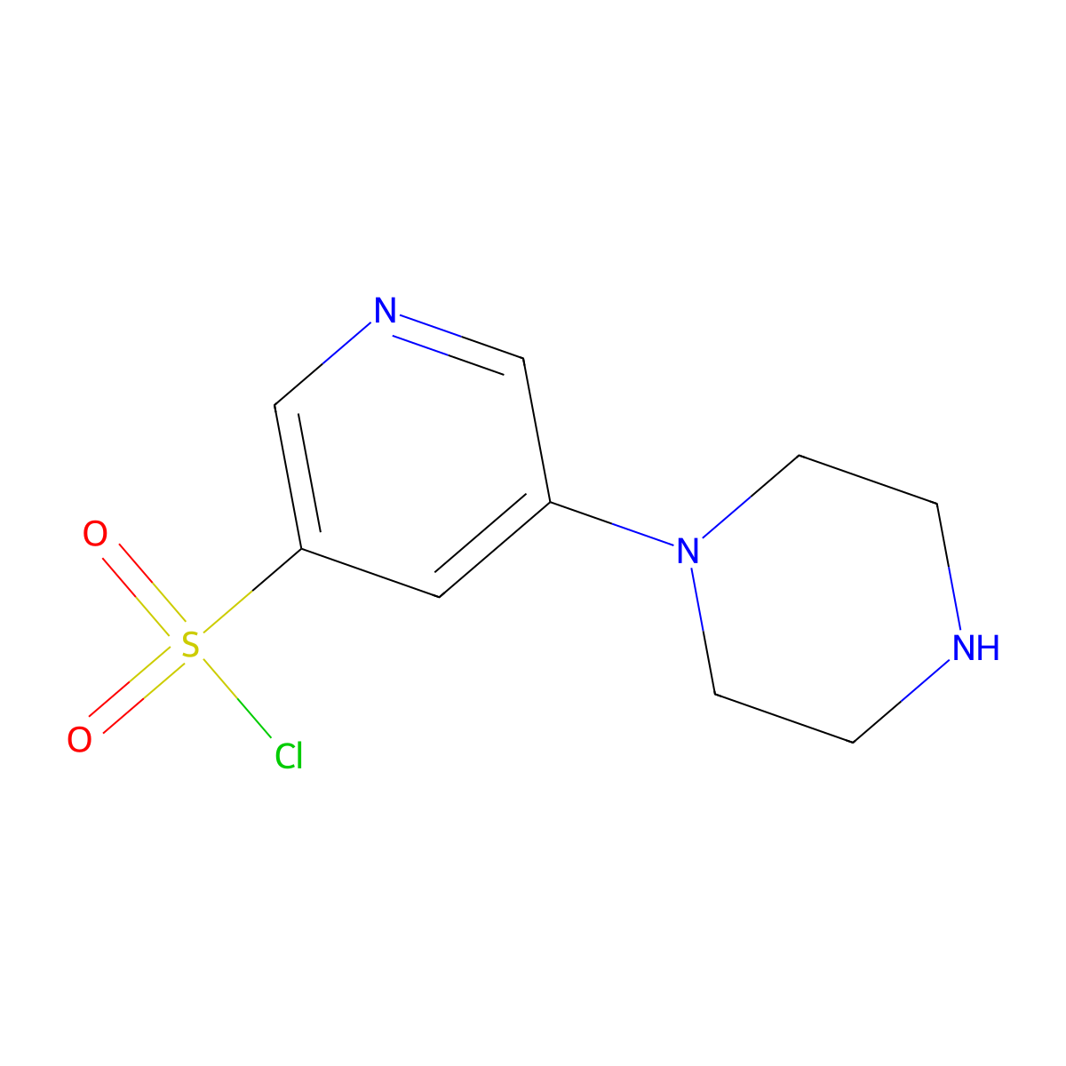 5-(Piperazin-1-yl)pyridine-3-sulfonyl chloride molecular structure, CAS 2913413-69-9