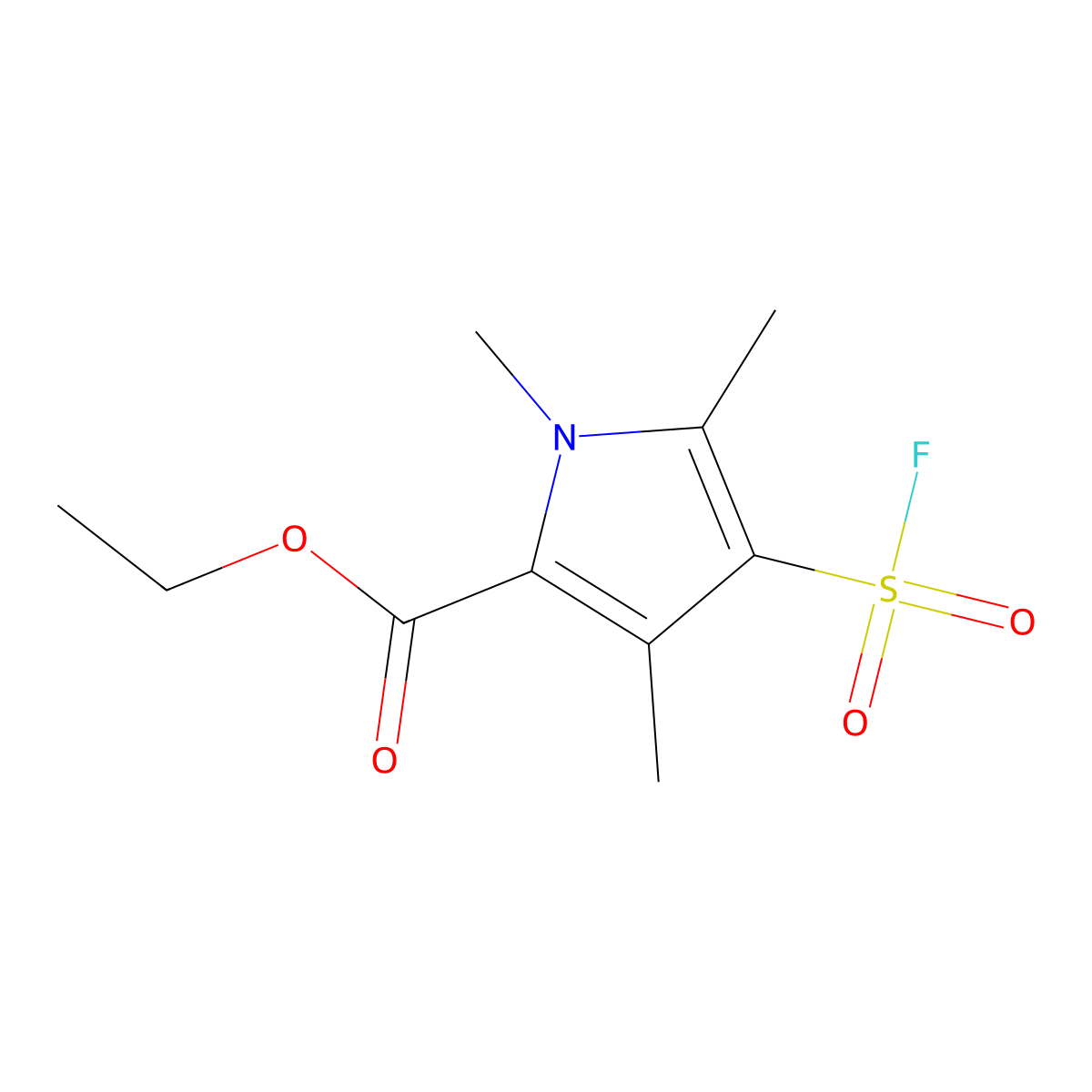 ethyl 4-(fluorosulfonyl)-1,3,5-trimethyl-1H-pyrrole-2-carboxylate molecular structure, CAS 2913413-74-6