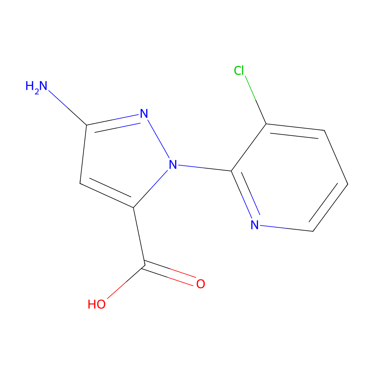 3-amino-1-(3-chloropyridin-2-yl)-1H-pyrazole-5-carboxylic acid molecular structure, CAS 2913413-85-9