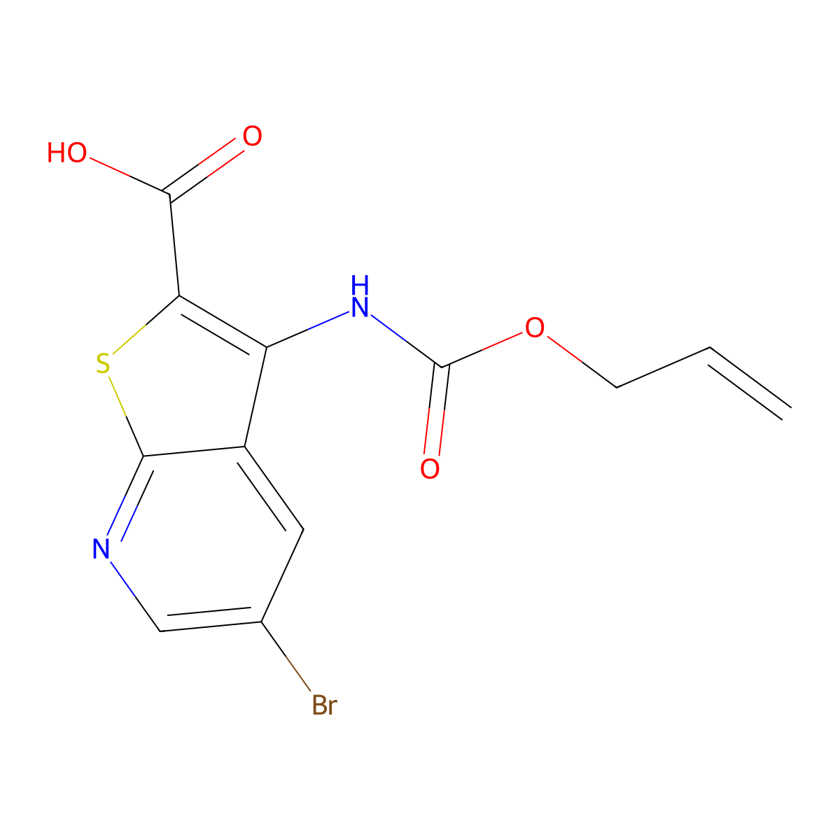 5-Bromo-3-{[(prop-2-en-1-yloxy)carbonyl]amino}thieno[2,3-b]pyridine-2-carboxylic acid molecular structure, CAS 2913413-96-2