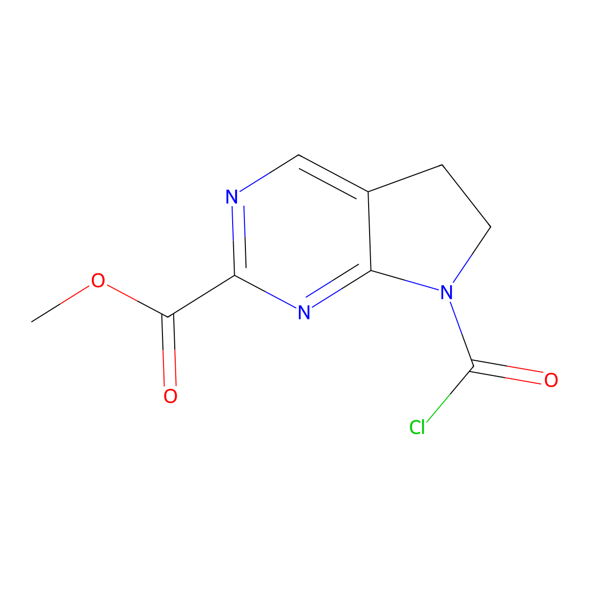 methyl 7-(carbonochloridoyl)-5H,6H,7H-pyrrolo[2,3-d]pyrimidine-2-carboxylate molecular structure, CAS 2913414-12-5