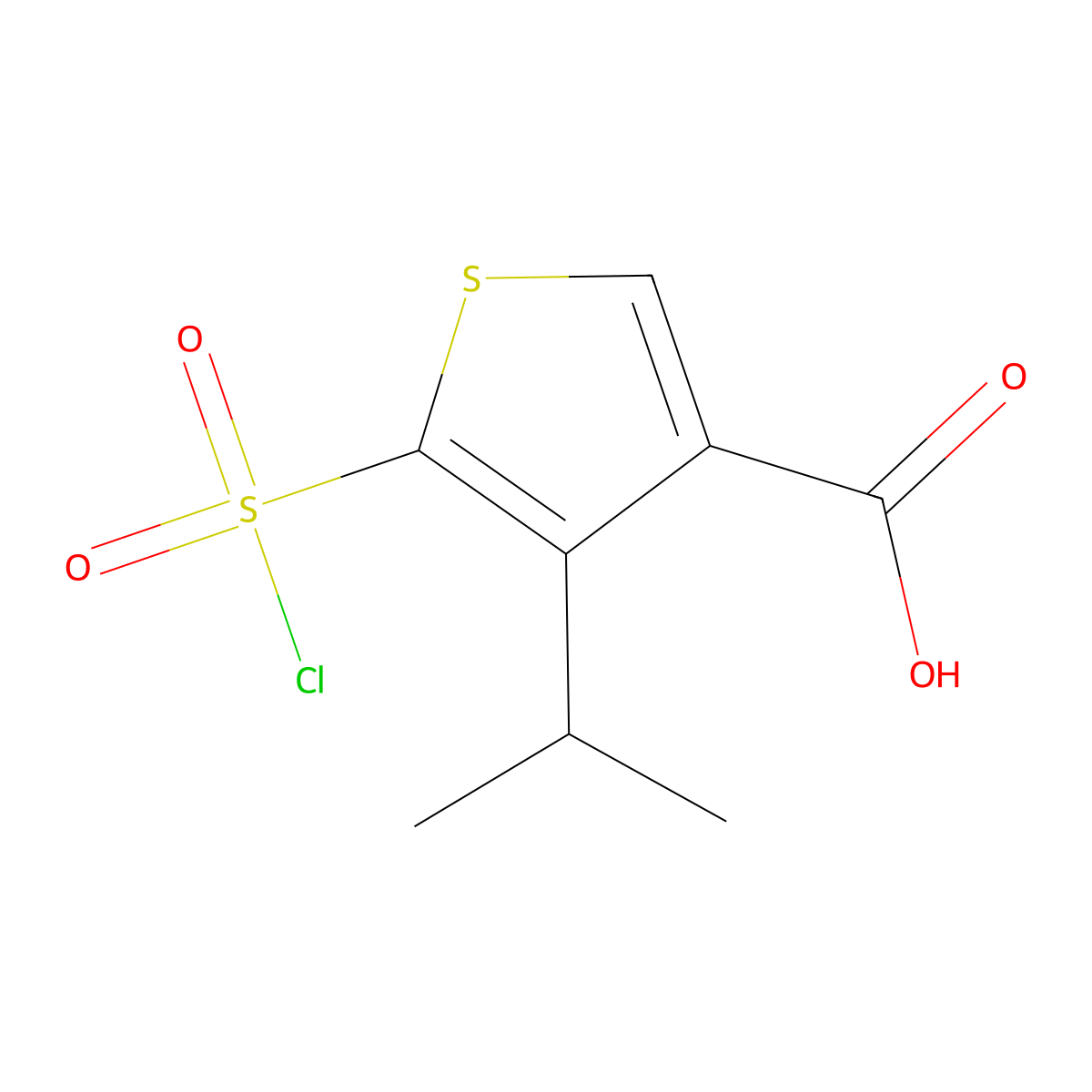 5-(Chlorosulfonyl)-4-(propan-2-yl)thiophene-3-carboxylic acid molecular structure, CAS 2913414-19-2