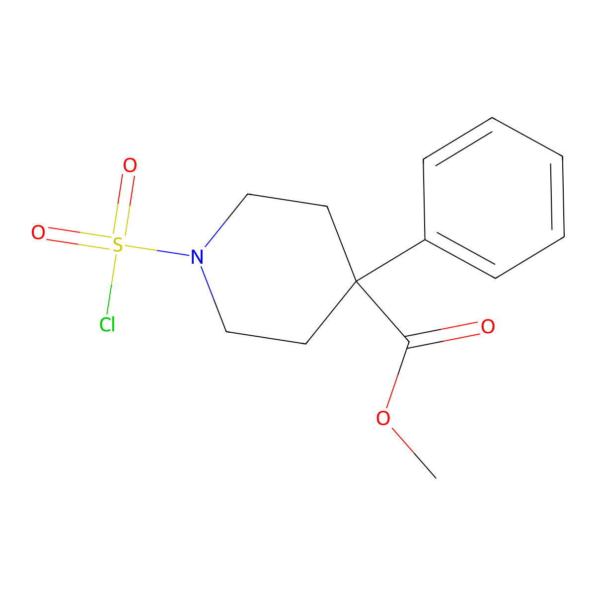 Methyl 1-(chlorosulfonyl)-4-phenylpiperidine-4-carboxylate molecular structure, CAS 2913414-23-8