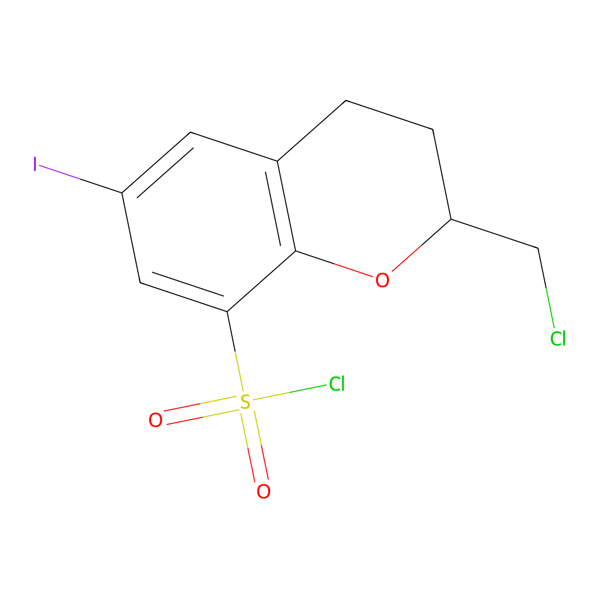 2-(chloromethyl)-6-iodo-3,4-dihydro-2H-1-benzopyran-8-sulfonyl chloride molecular structure, CAS 2913414-37-4