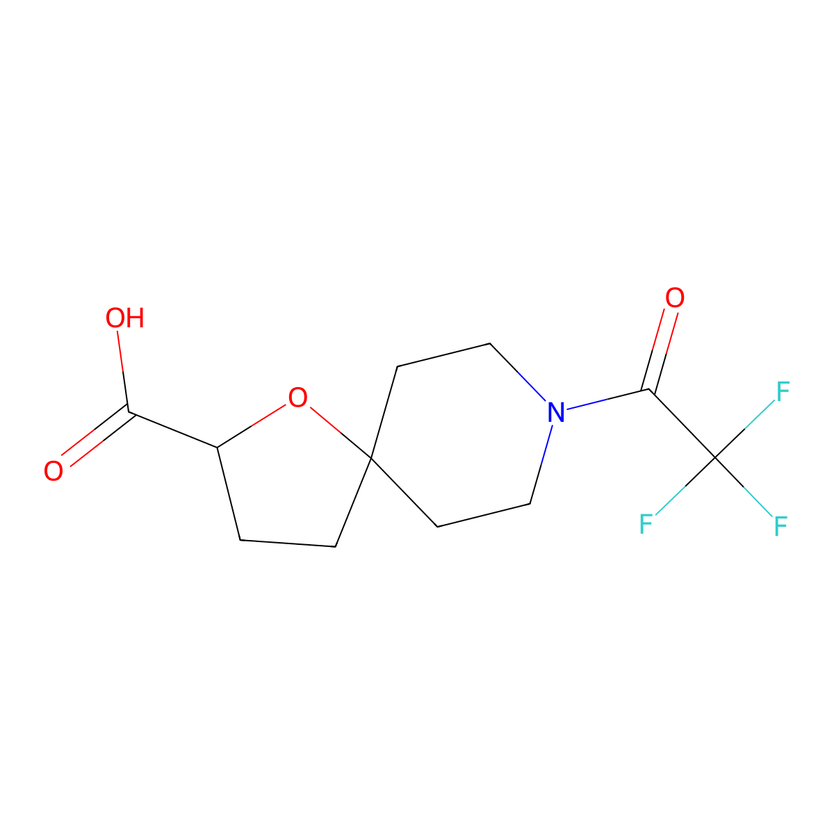8-(2,2,2-Trifluoroacetyl)-1-oxa-8-azaspiro[4.5]decane-2-carboxylic acid molecular structure, CAS 2913414-56-7