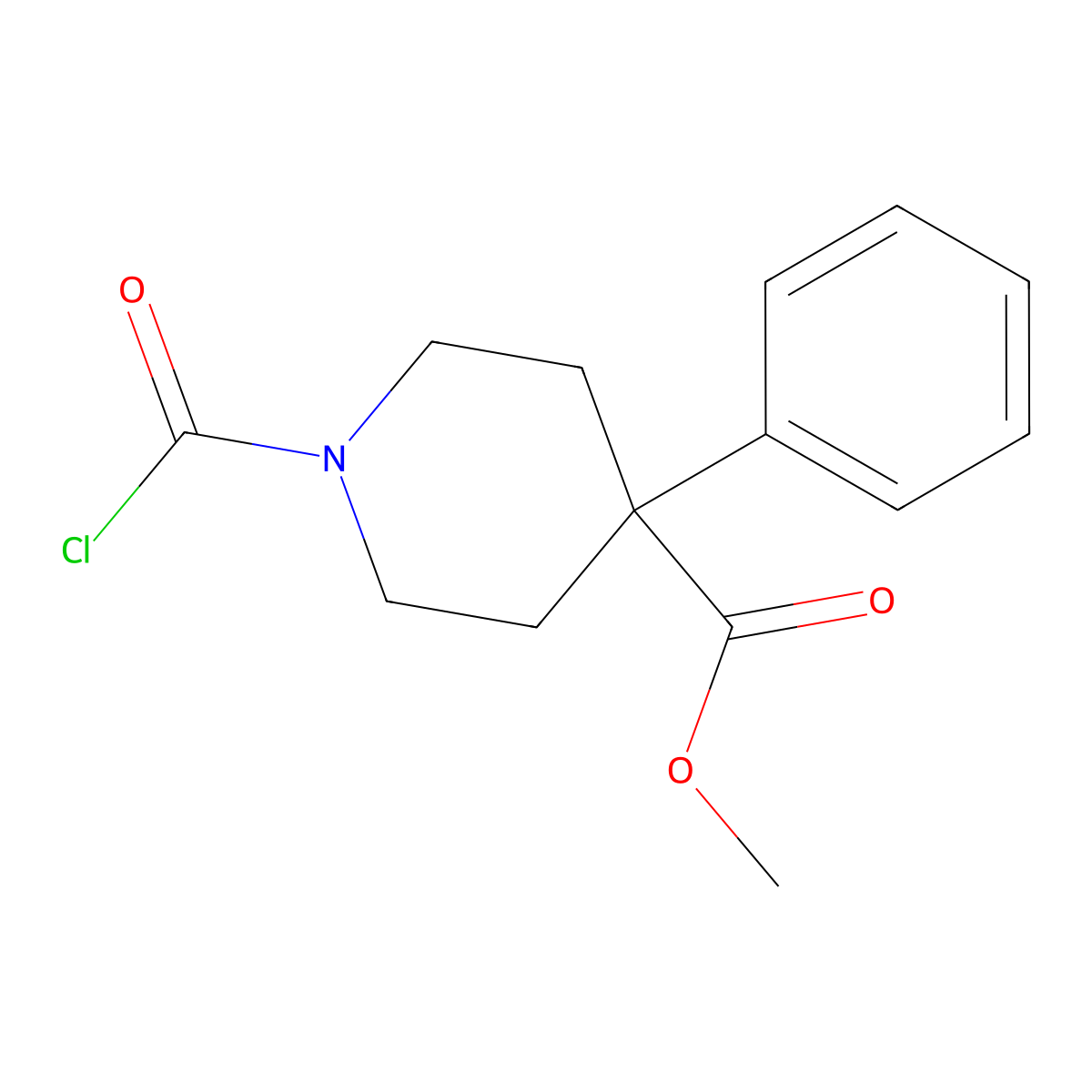 Methyl 1-(carbonochloridoyl)-4-phenylpiperidine-4-carboxylate molecular structure, CAS 2913414-60-3