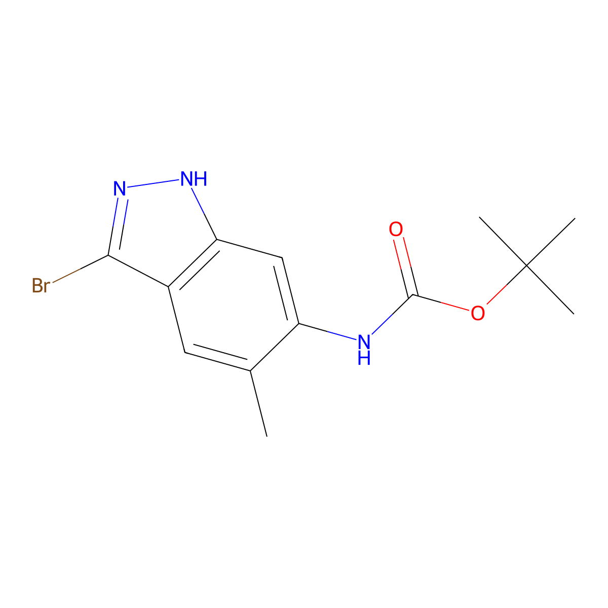 tert-butyl N-(3-bromo-5-methyl-1H-indazol-6-yl)carbamate molecular structure, CAS 2913414-68-1