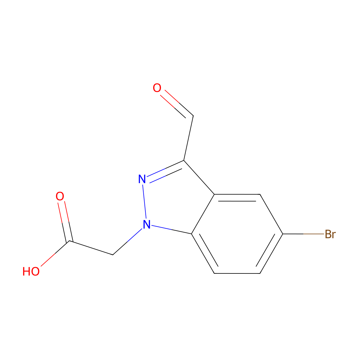 2-(5-bromo-3-formyl-1H-indazol-1-yl)acetic acid molecular structure, CAS 2913415-47-9