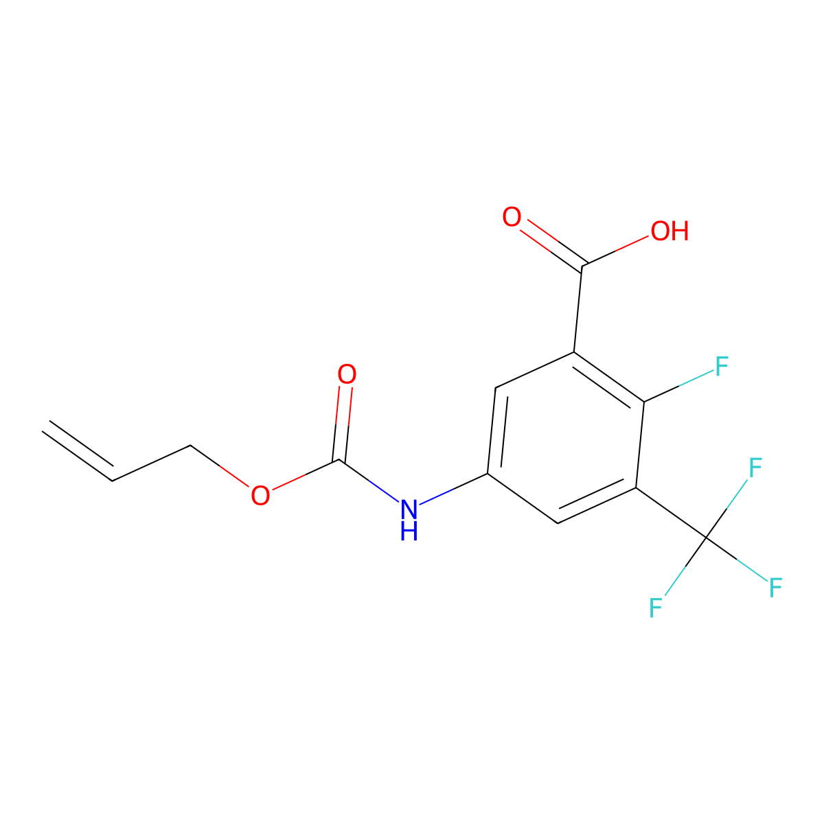 2-Fluoro-5-{[(prop-2-en-1-yloxy)carbonyl]amino}-3-(trifluoromethyl)benzoic acid molecular structure, CAS 2913415-73-1