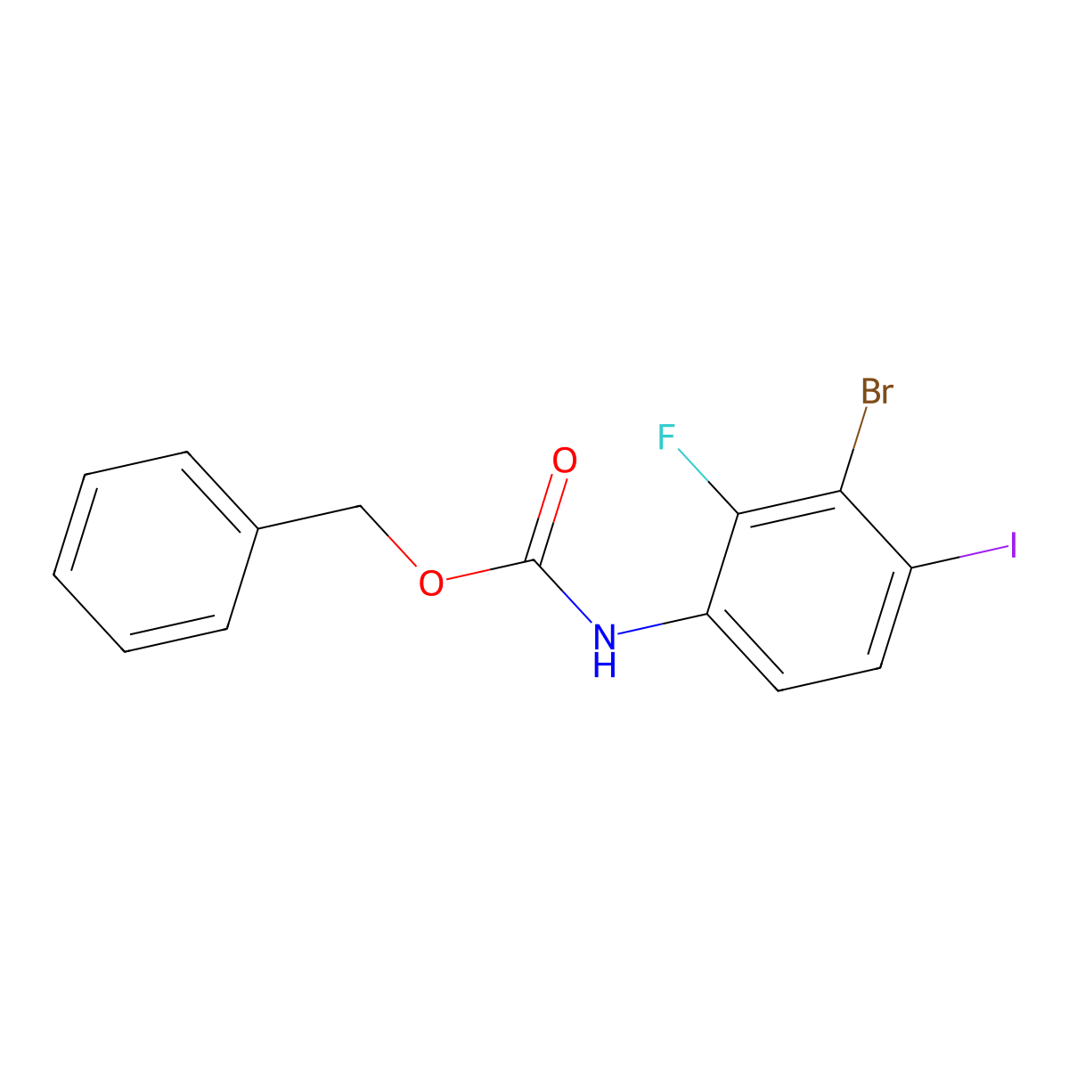 benzyl N-(3-bromo-2-fluoro-4-iodophenyl)carbamate molecular structure, CAS 2913415-80-0