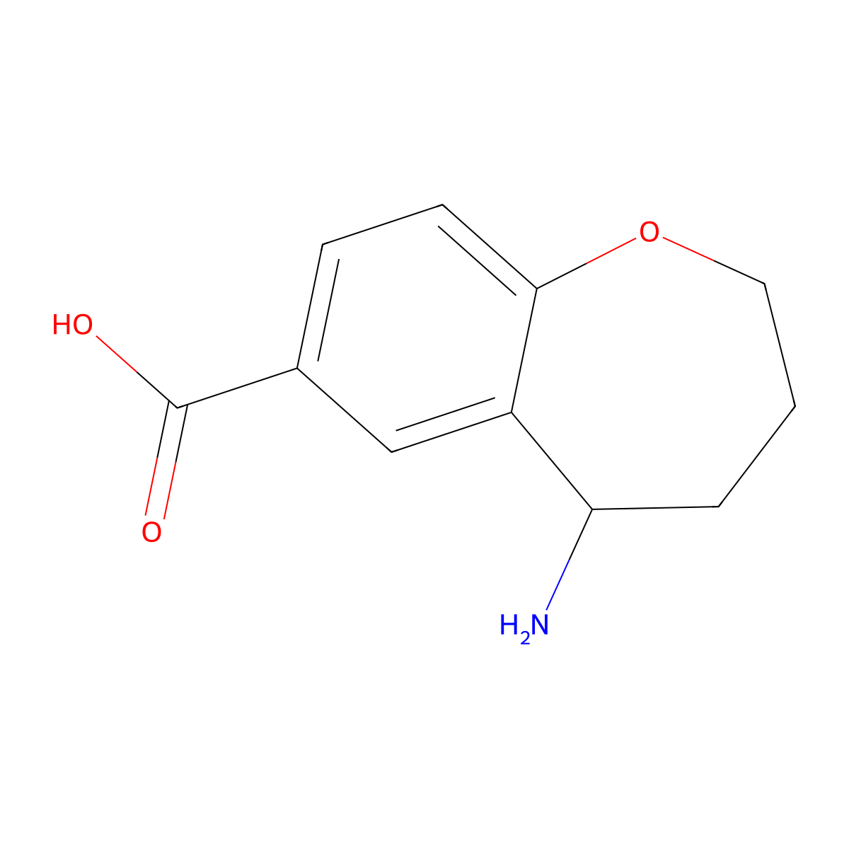 5-Amino-2,3,4,5-tetrahydro-1-benzoxepine-7-carboxylic acid molecular structure, CAS 2913415-90-2