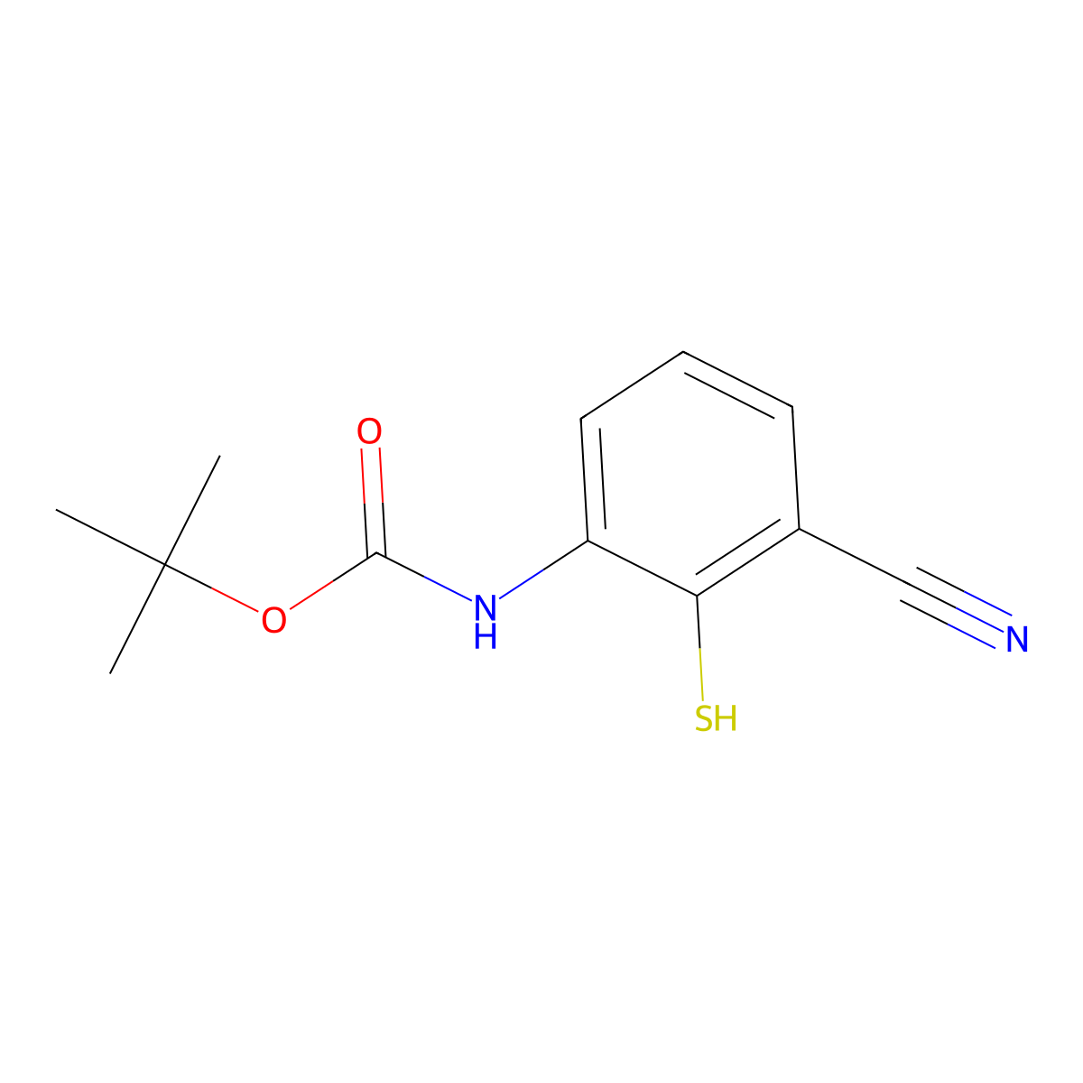 tert-butyl N-(3-cyano-2-sulfanylphenyl)carbamate molecular structure, CAS 2913415-92-4