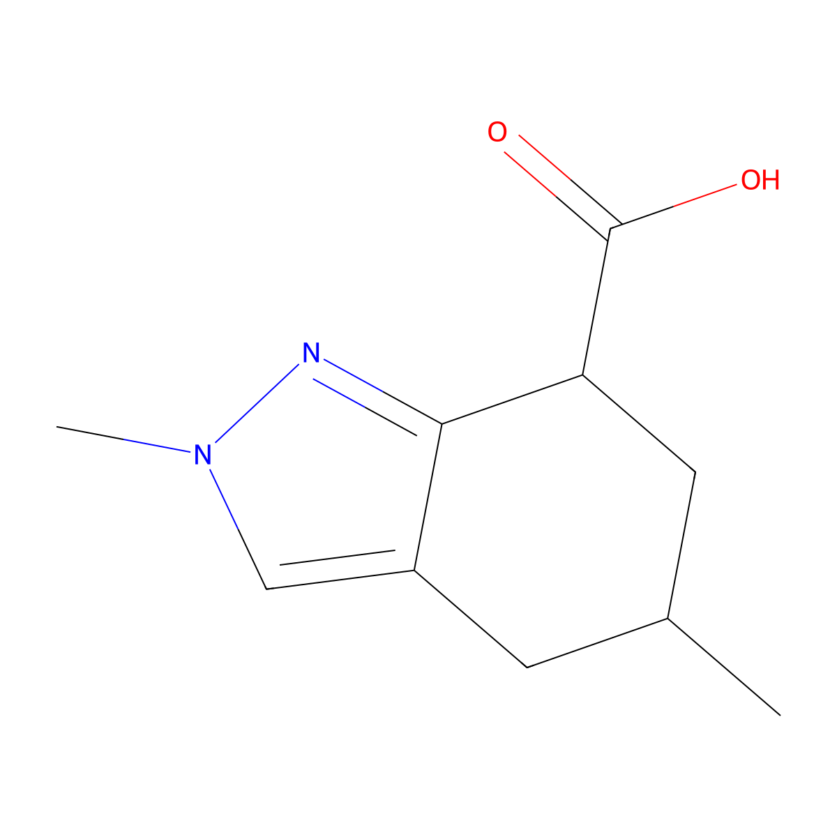 2,5-dimethyl-4,5,6,7-tetrahydro-2H-indazole-7-carboxylic acid molecular structure, CAS 2913415-96-8