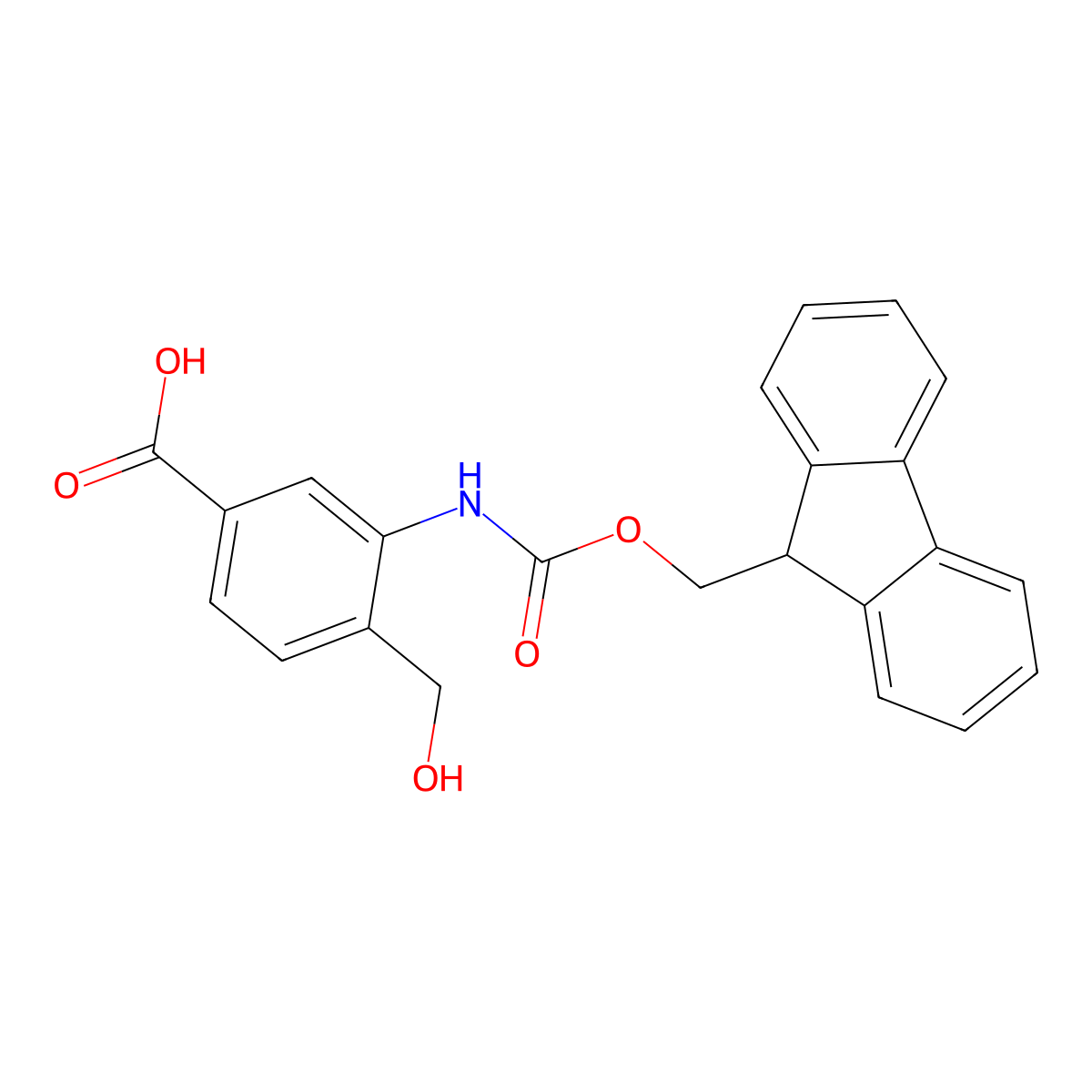 3-({[(9H-fluoren-9-yl)methoxy]carbonyl}amino)-4-(hydroxymethyl)benzoic acid molecular structure, CAS 2913416-27-8