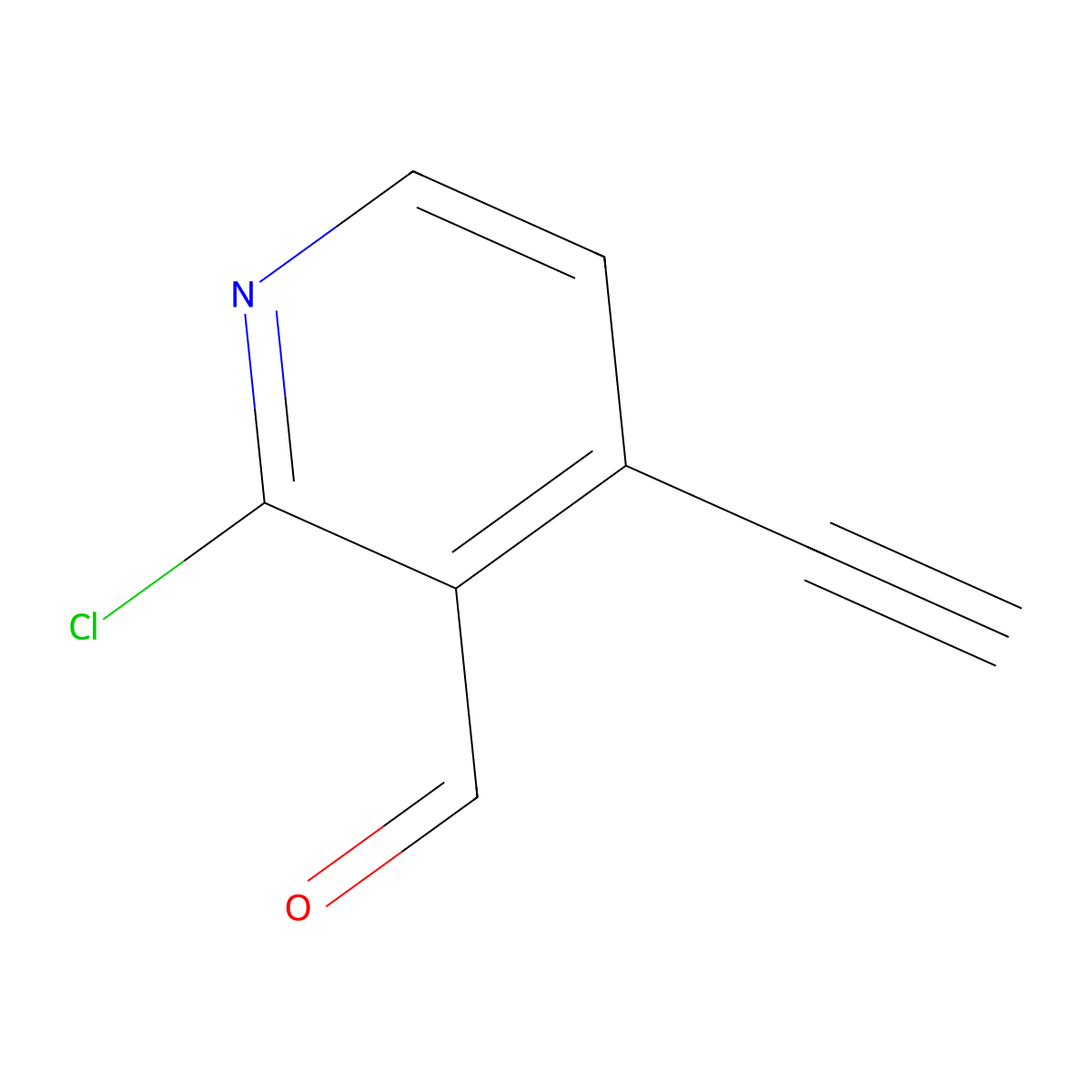 2-Chloro-4-ethynylpyridine-3-carbaldehyde molecular structure, CAS 2913416-36-9