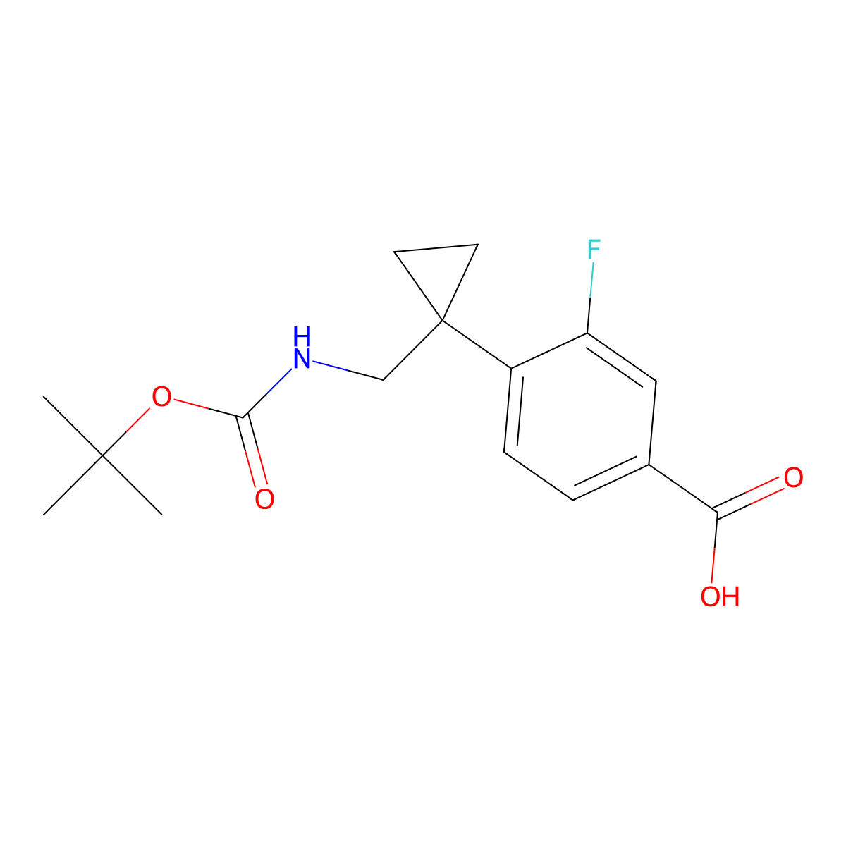 4-[1-({[(Tert-butoxy)carbonyl]amino}methyl)cyclopropyl]-3-fluorobenzoic acid molecular structure, CAS 2913416-65-4