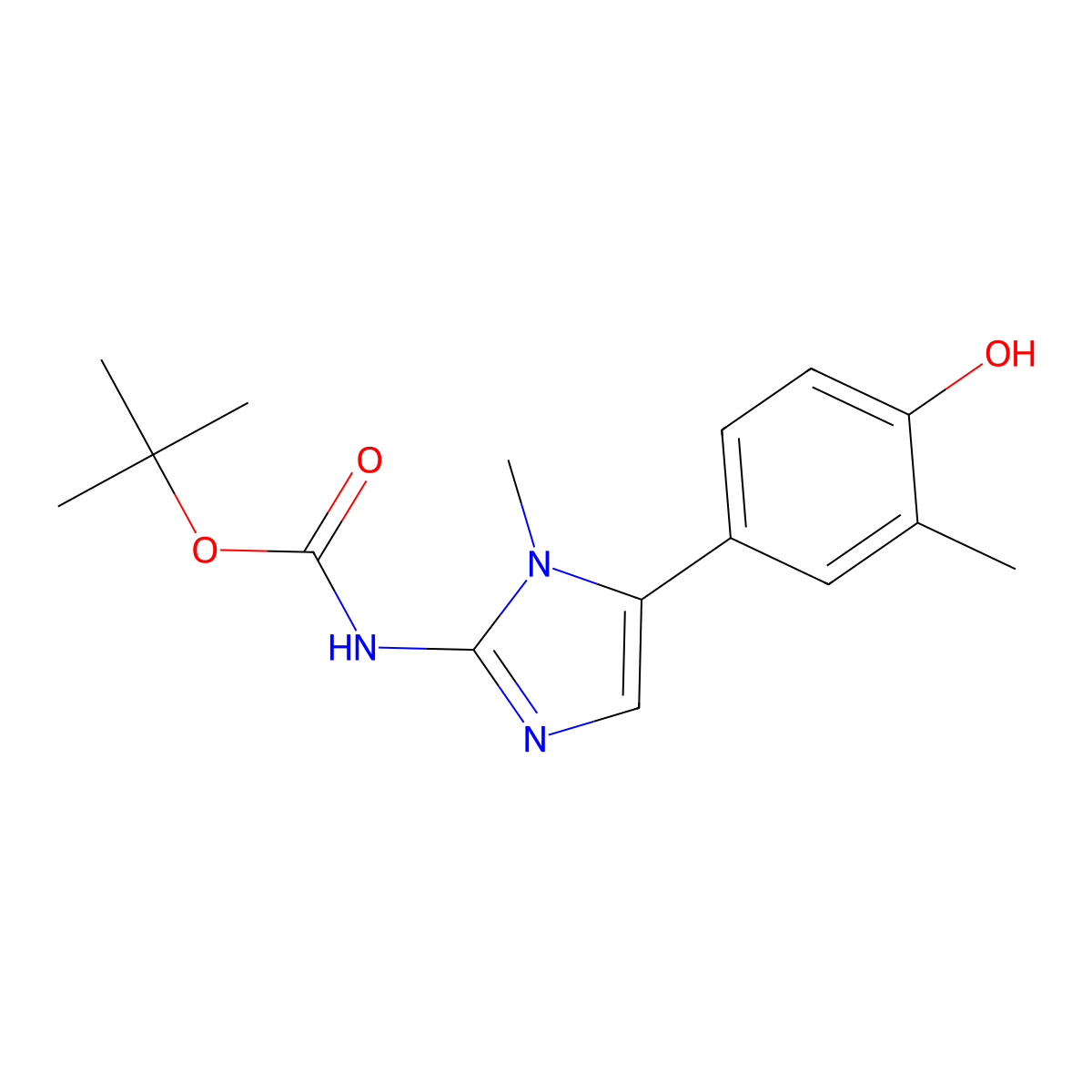 tert-butyl N-[5-(4-hydroxy-3-methylphenyl)-1-methyl-1H-imidazol-2-yl]carbamate molecular structure, CAS 2913417-20-4