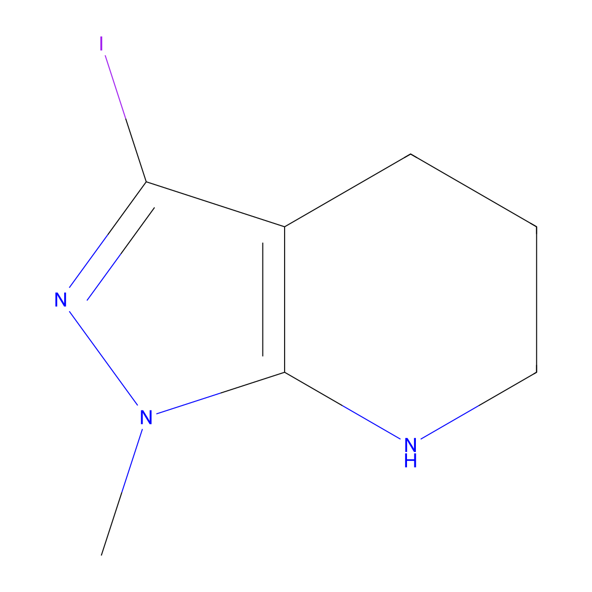 3-iodo-1-methyl-1H,4H,5H,6H,7H-pyrazolo[3,4-b]pyridine molecular structure, CAS 2913417-46-4